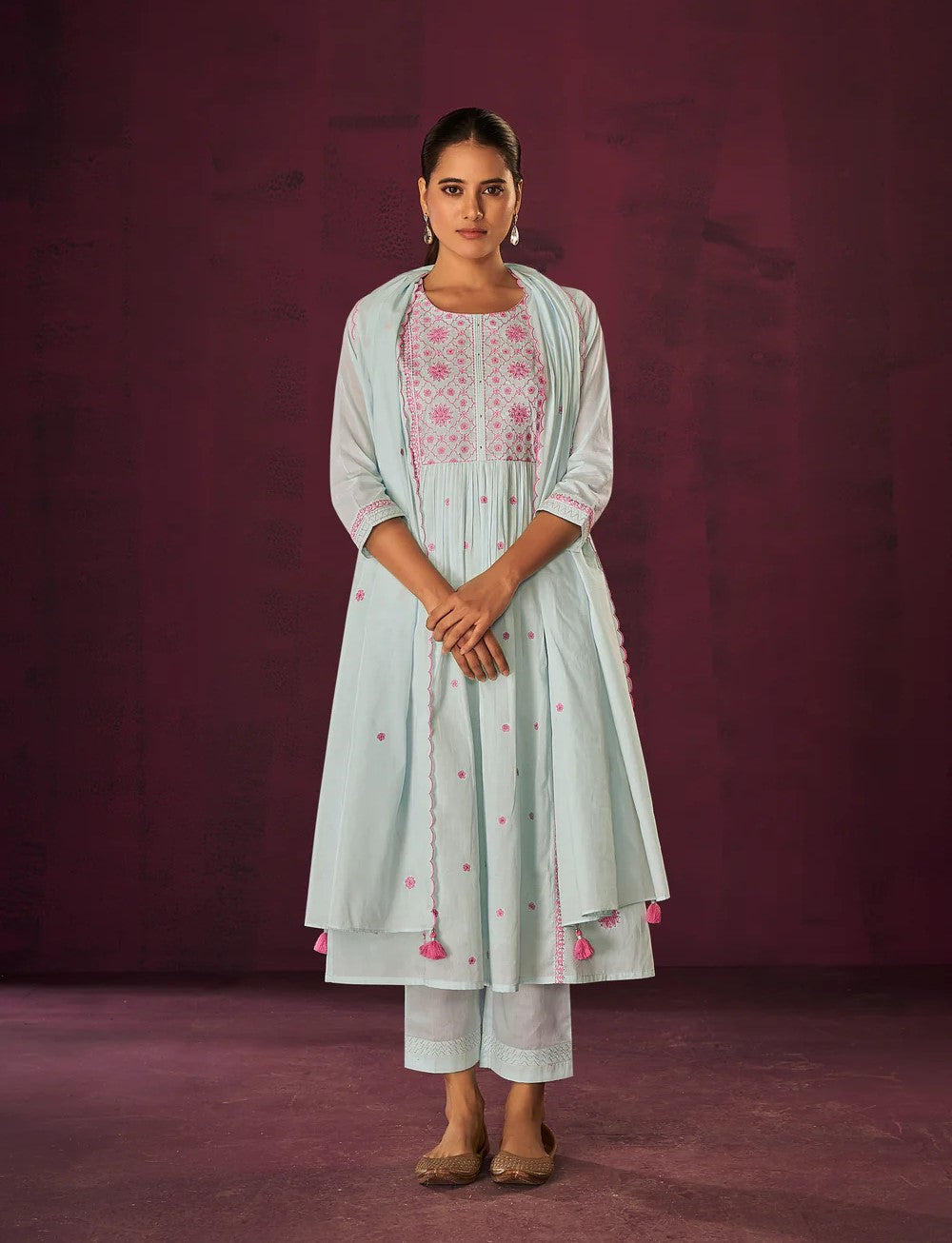 Blue Bliss Serene Cotton Kurta Set-fourbuttons-in