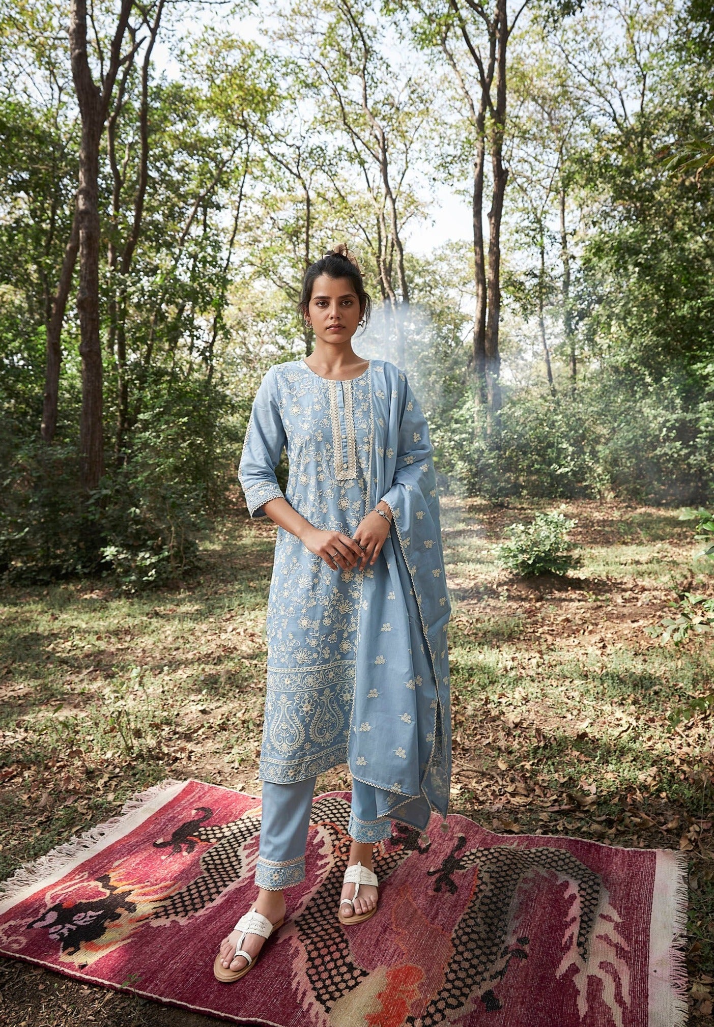 Blue Soft Cotton Kurta Set-fourbuttons-in