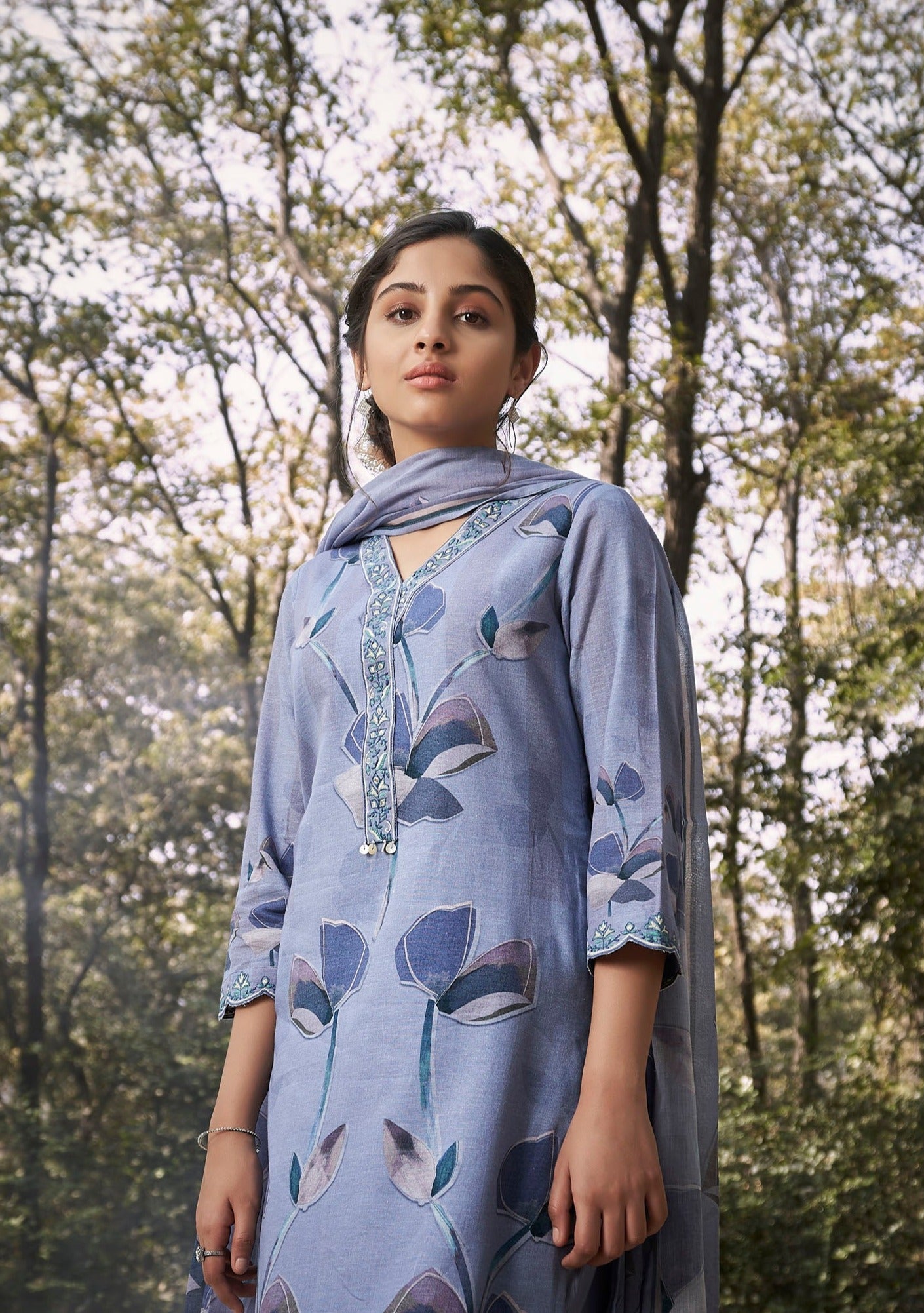 Blue Splash Cotton Kurta Set-fourbuttons-in