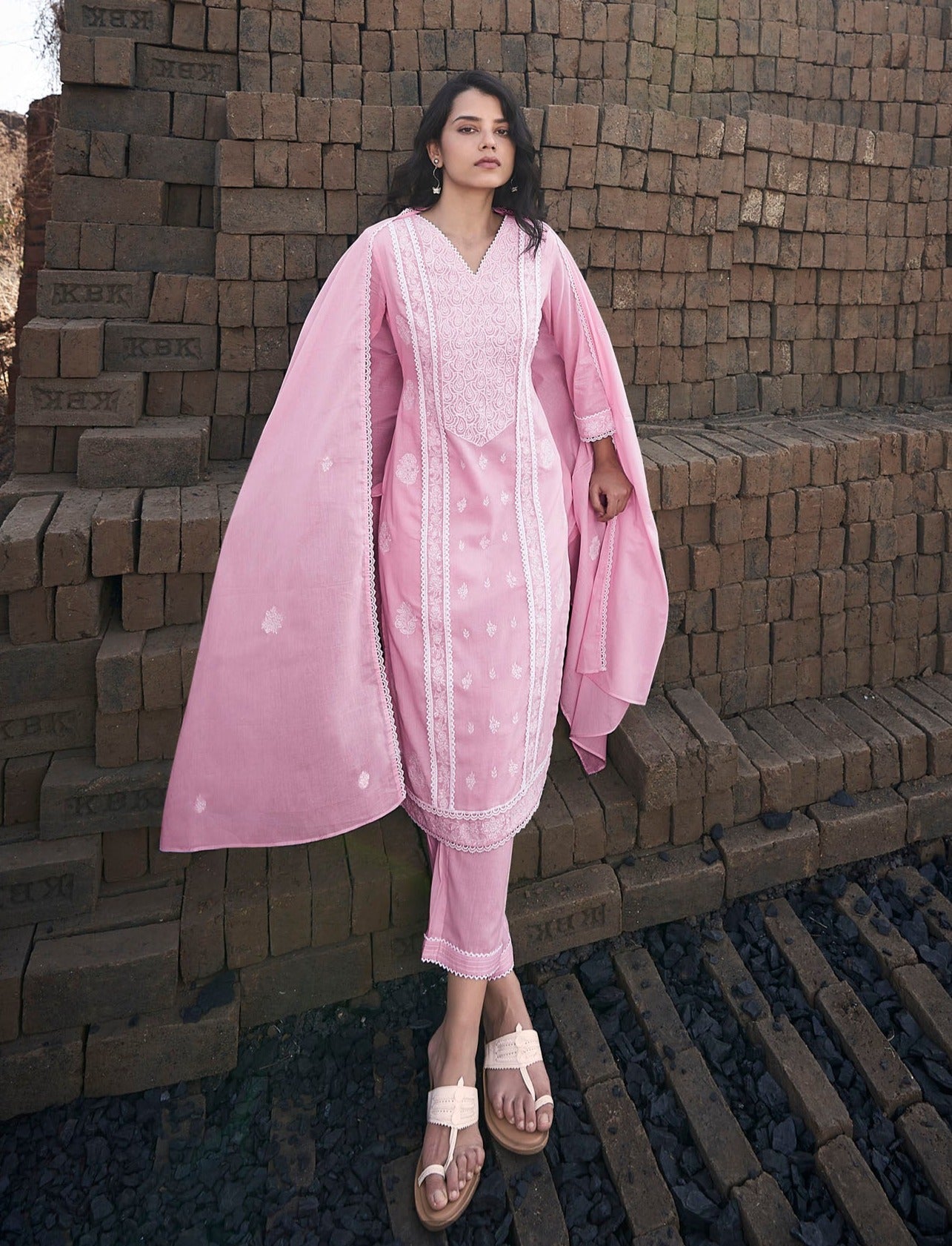 Blush Chikankari Kurta Set-fourbuttons-in