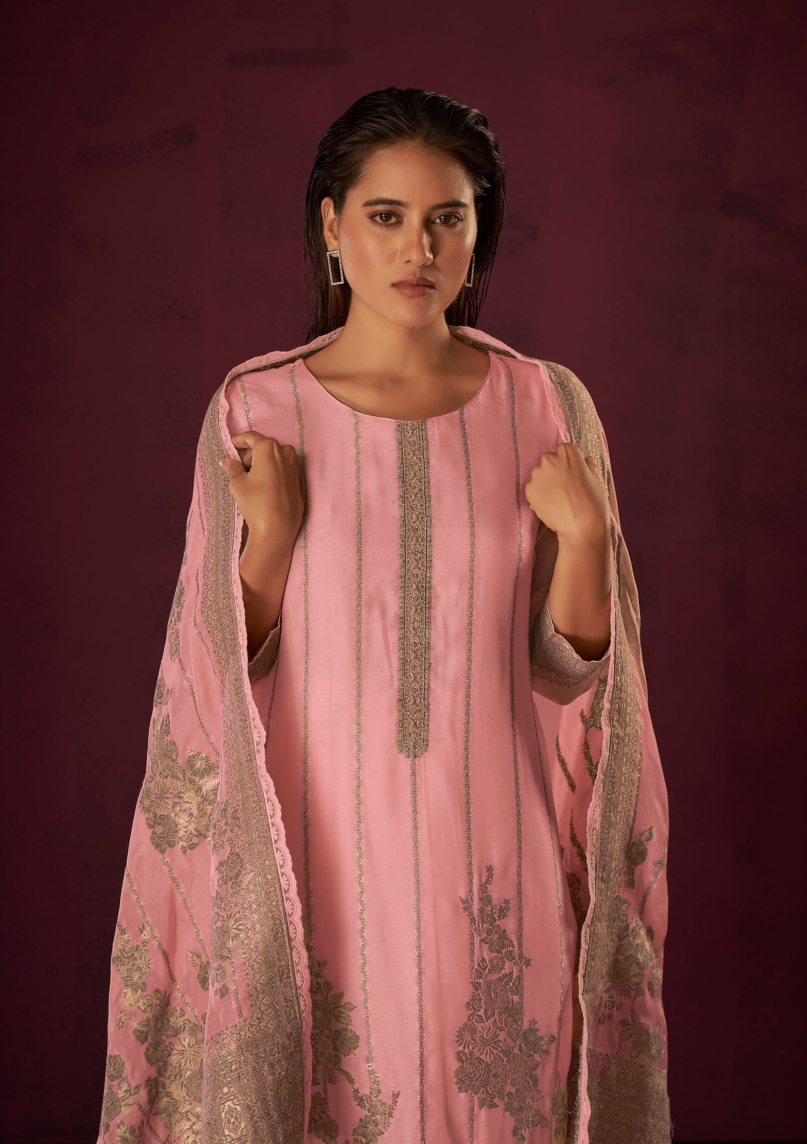 Bubblegum Chanderi Woven Silk Kurta Set