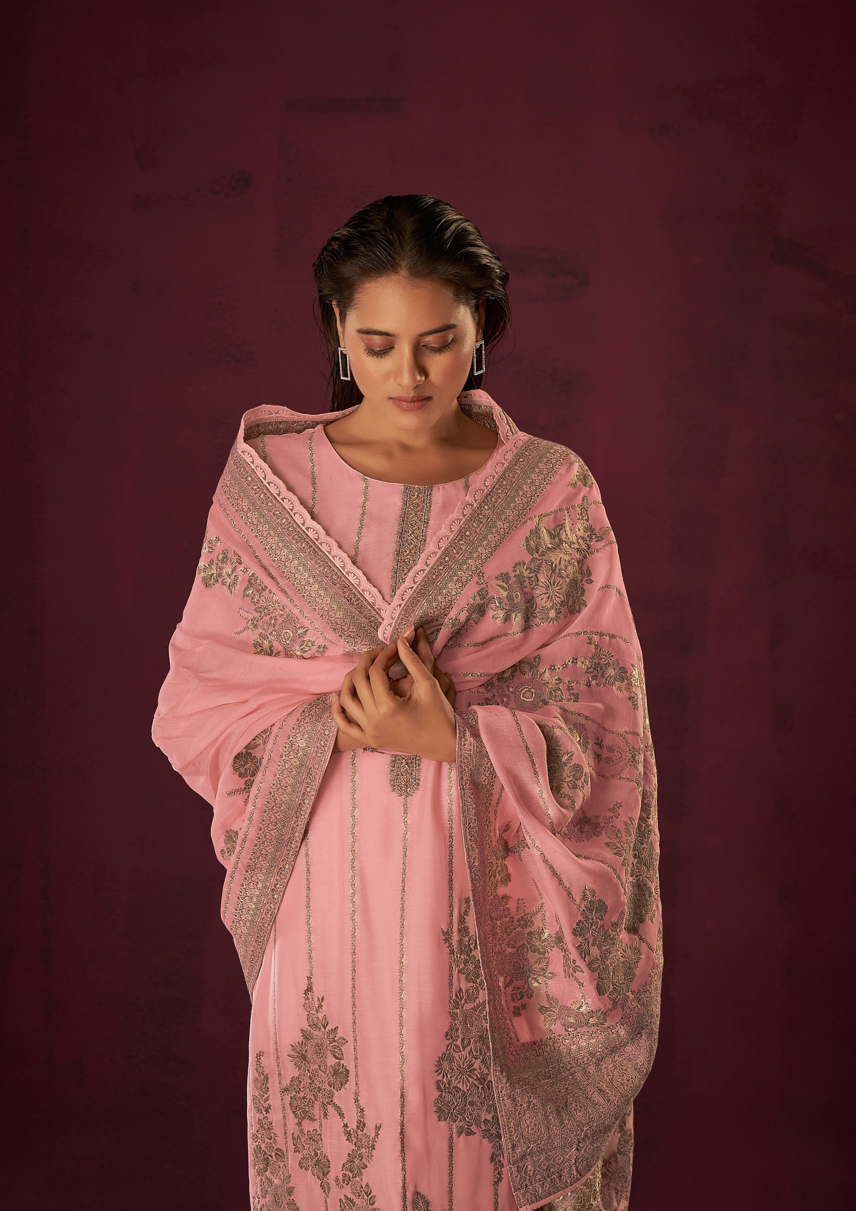 Bubblegum Chanderi Woven Silk Kurta Set