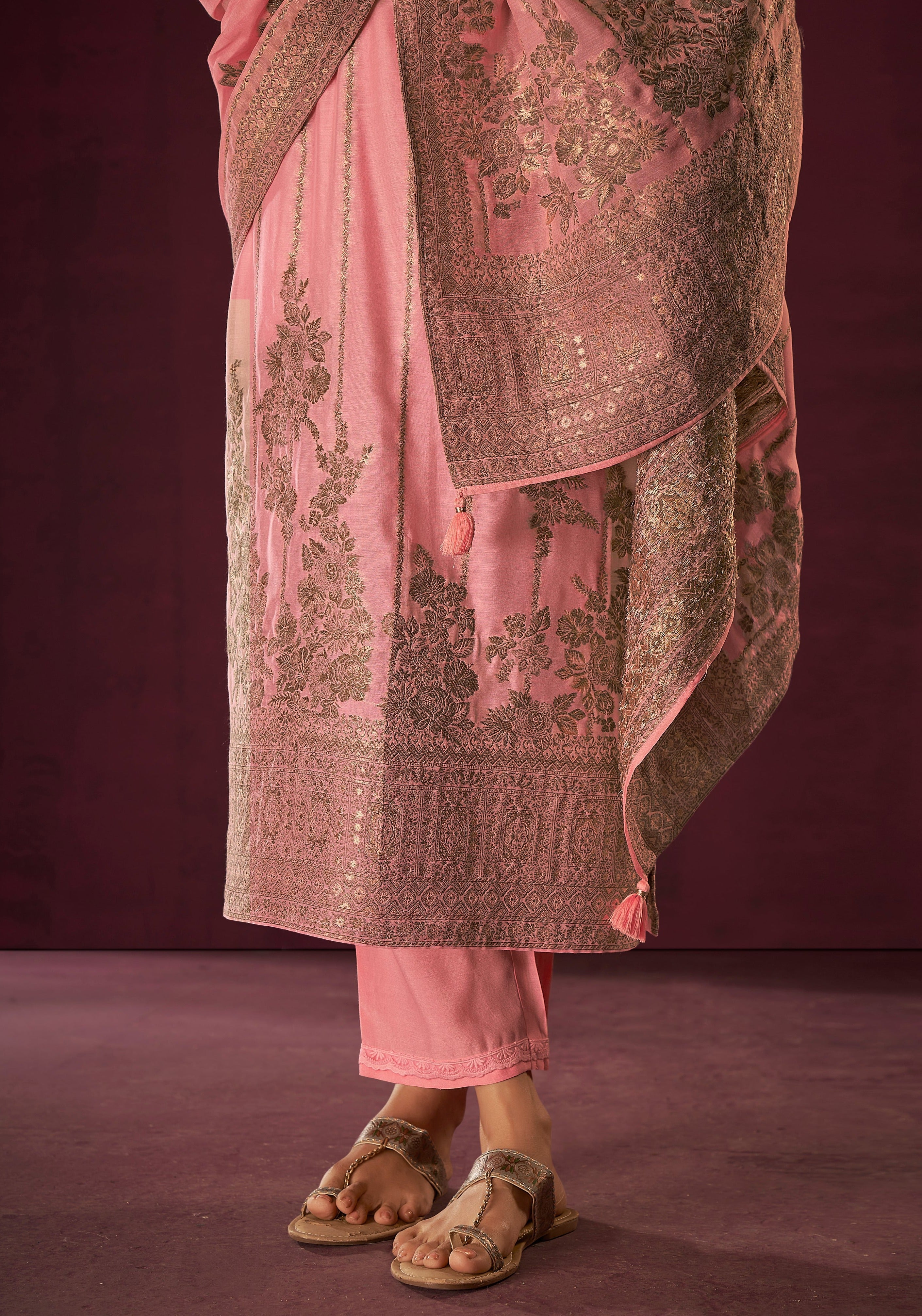 Bubblegum Chanderi Woven Silk Kurta Set