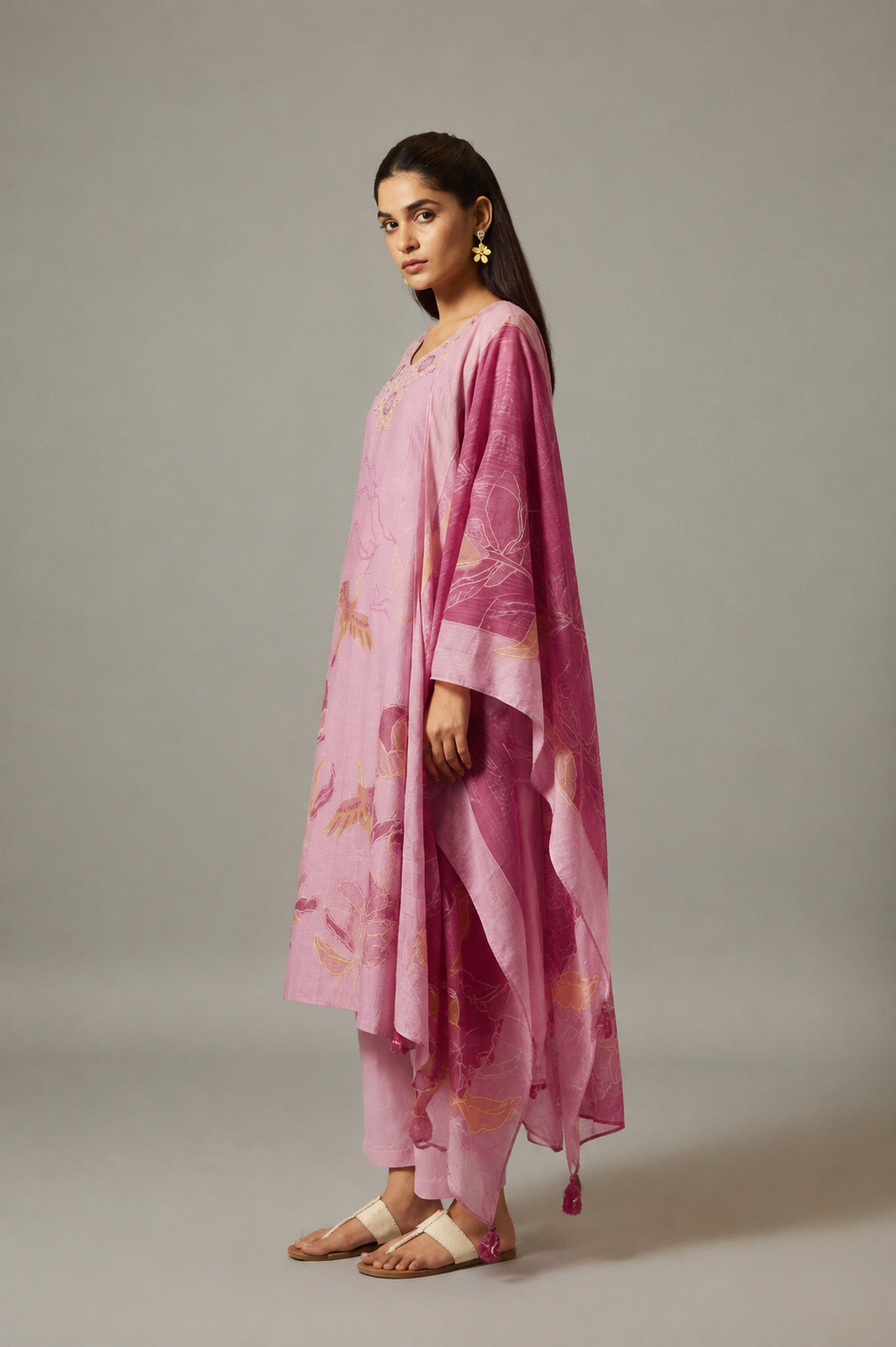 Peony Pink Cotton Linen Digital Print Kurta Set