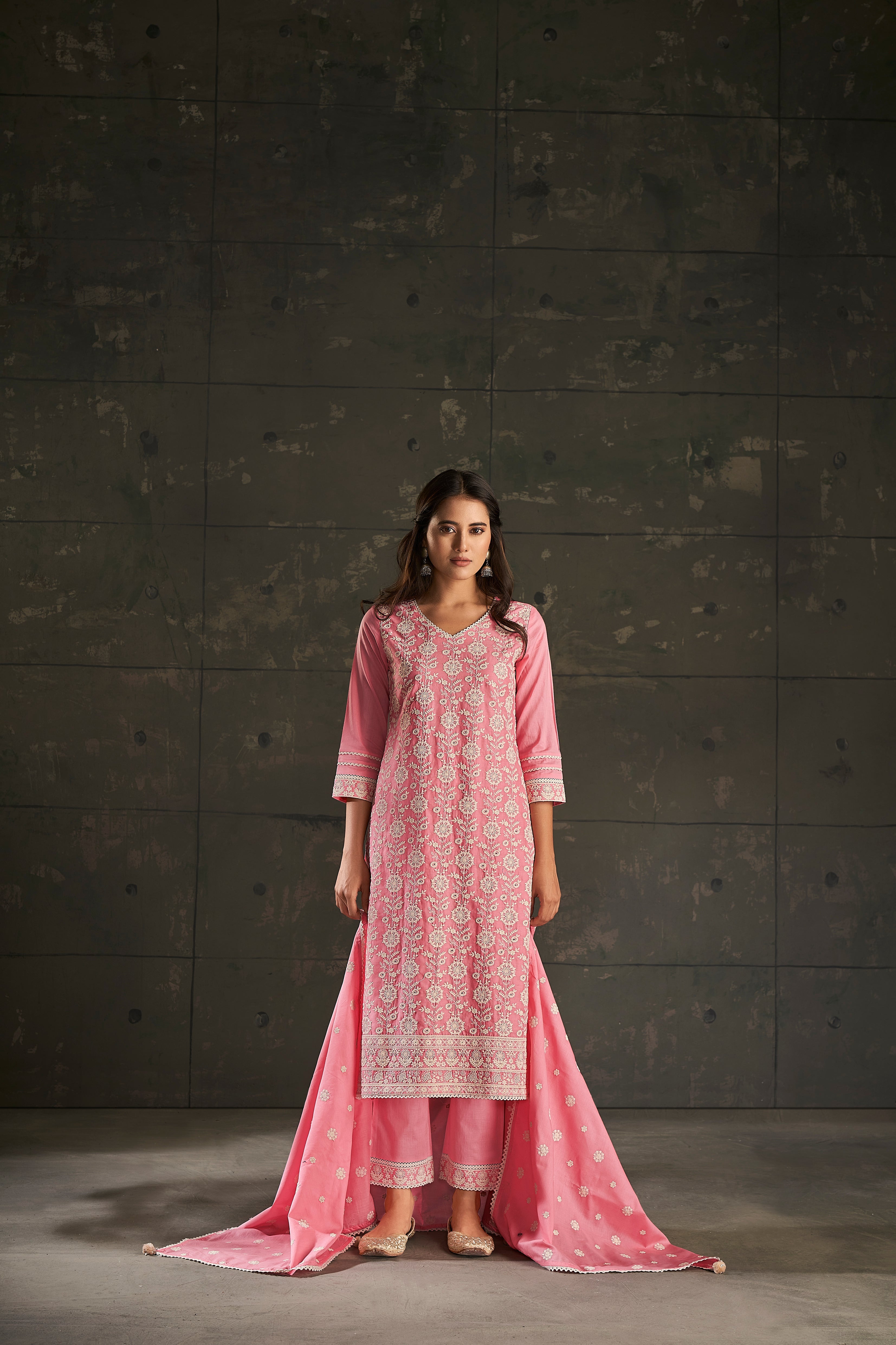 Candy Floss Cotton Kurta Set-fourbuttons-in