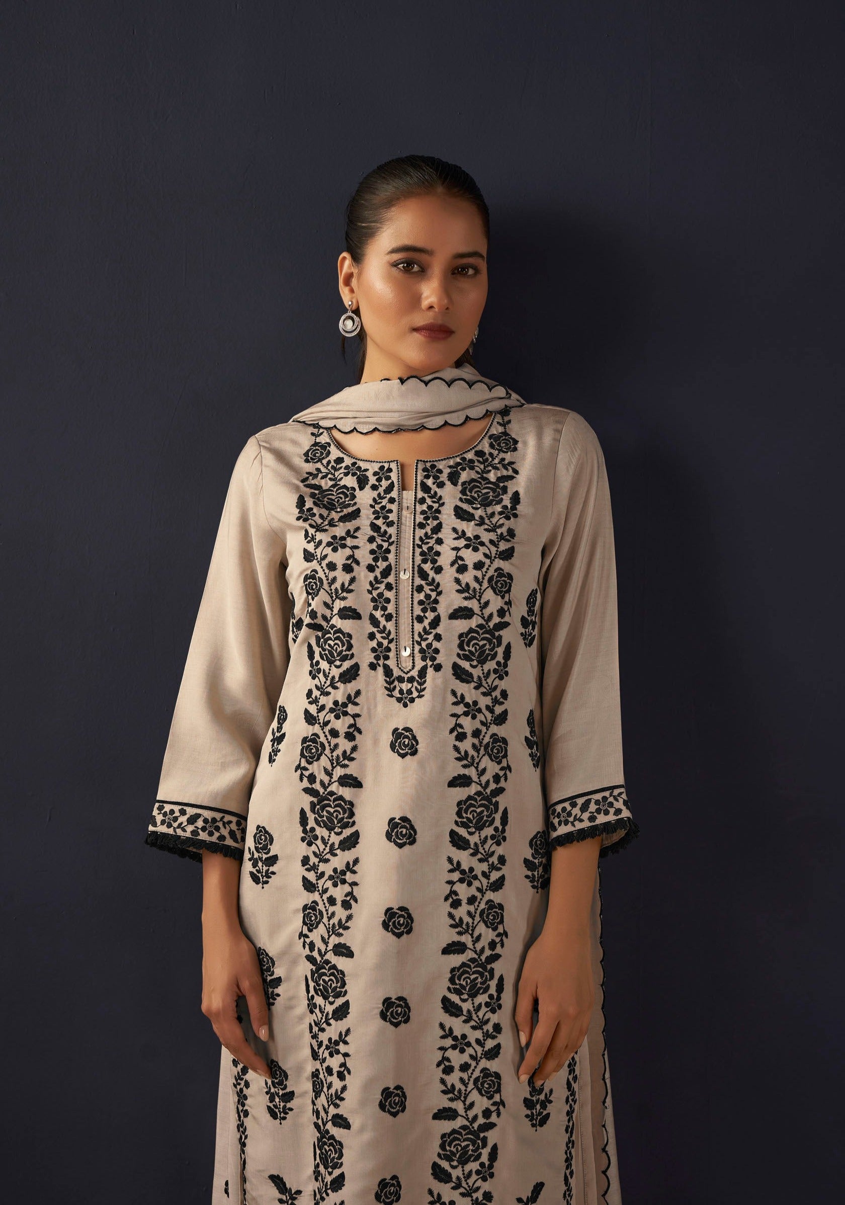 Cream Chikankari Kurta Set