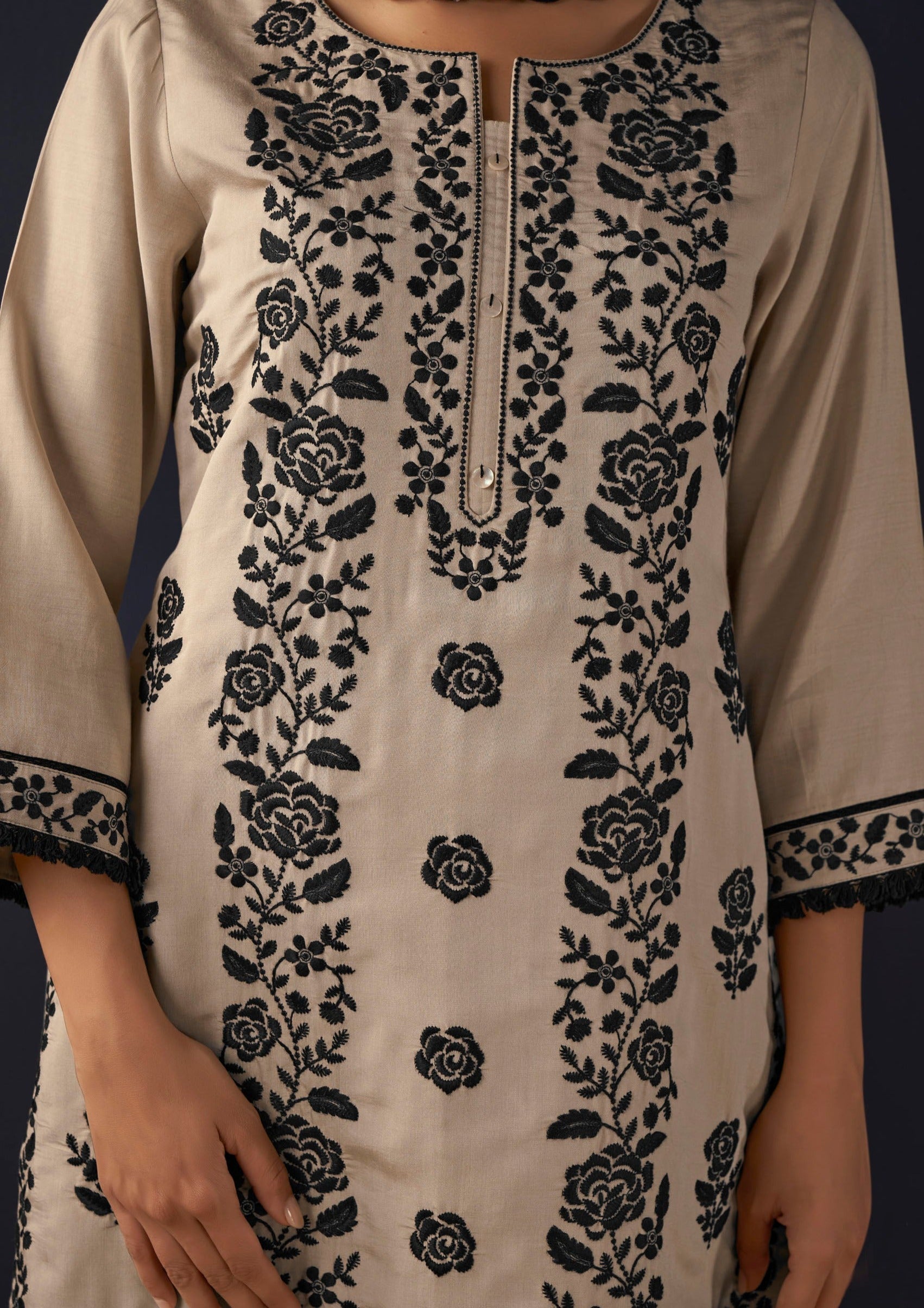 Cream Chikankari Kurta Set