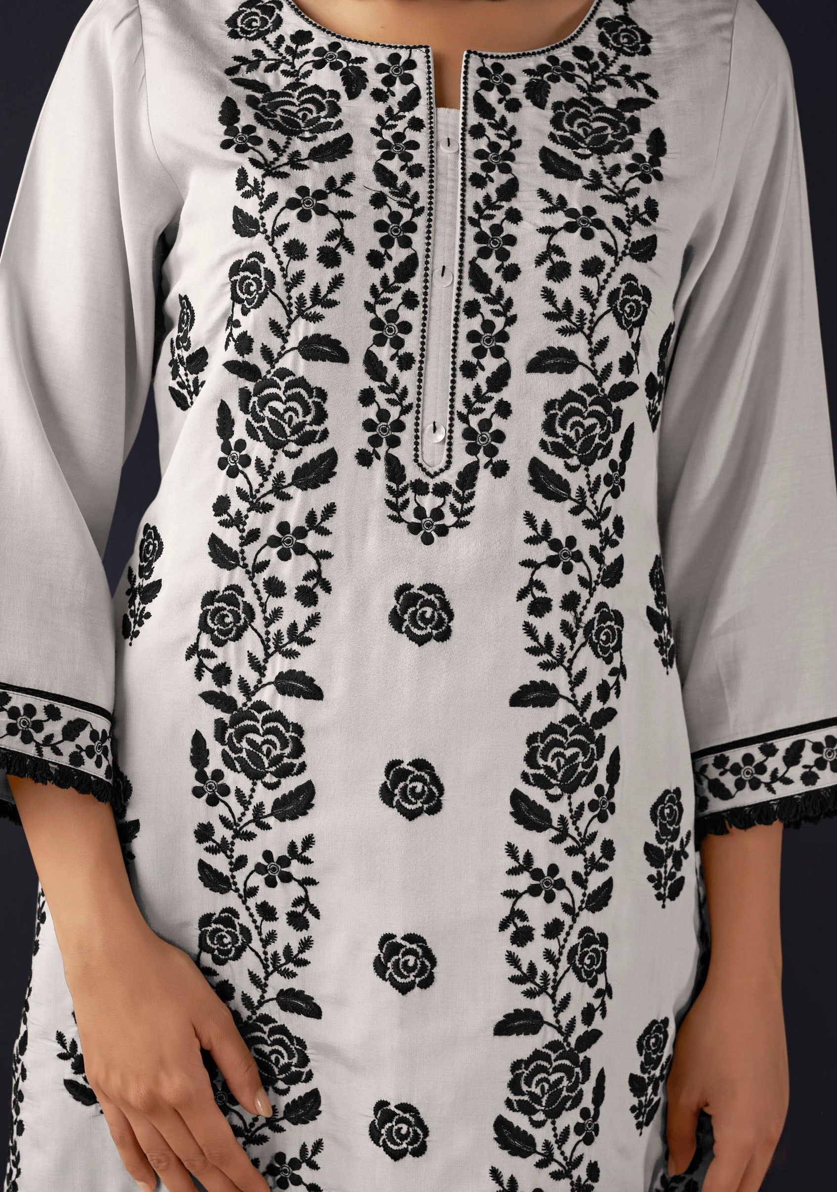 Cream Chikankari Kurta Set-fourbuttons-in