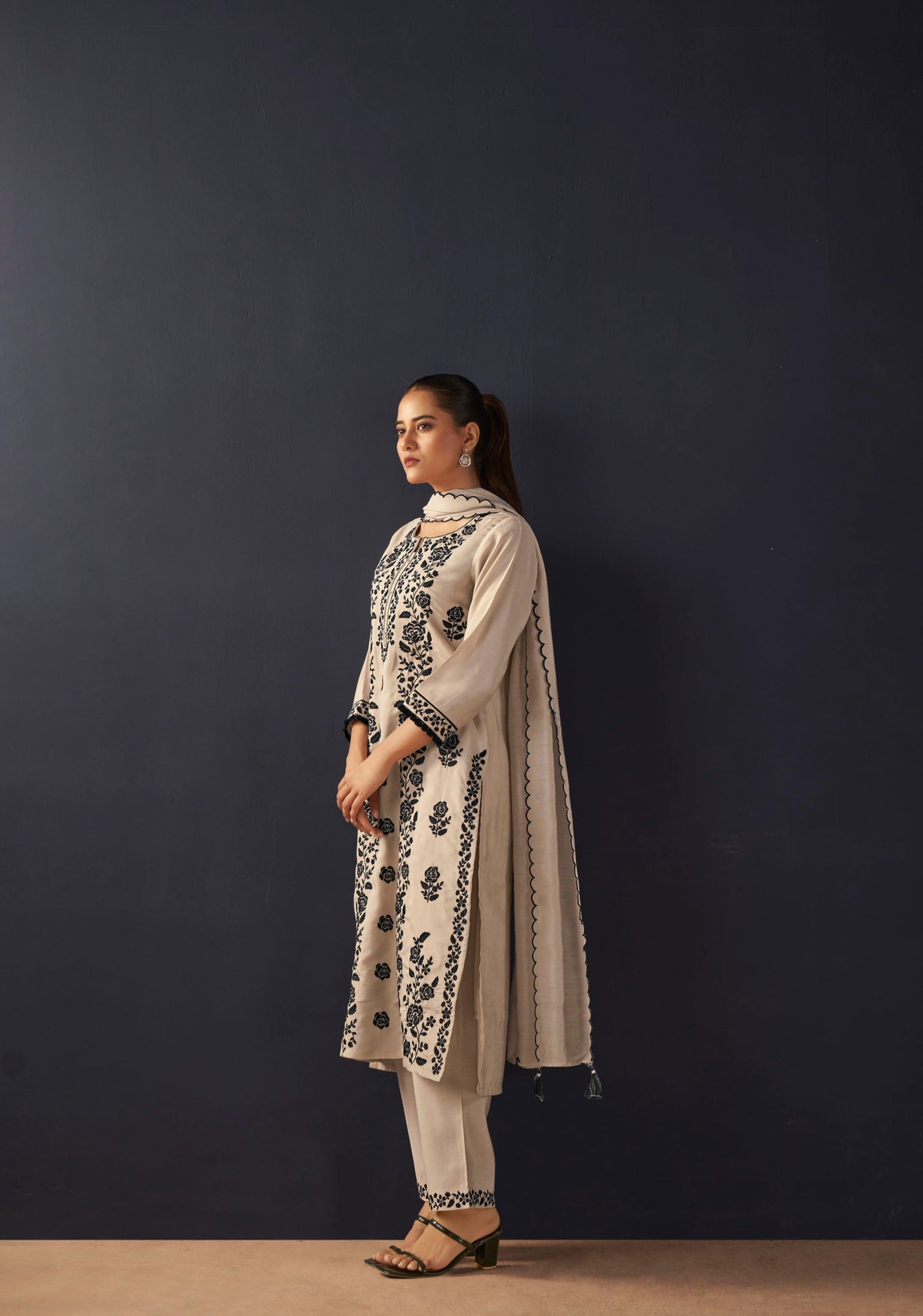 Cream Chikankari Kurta Set