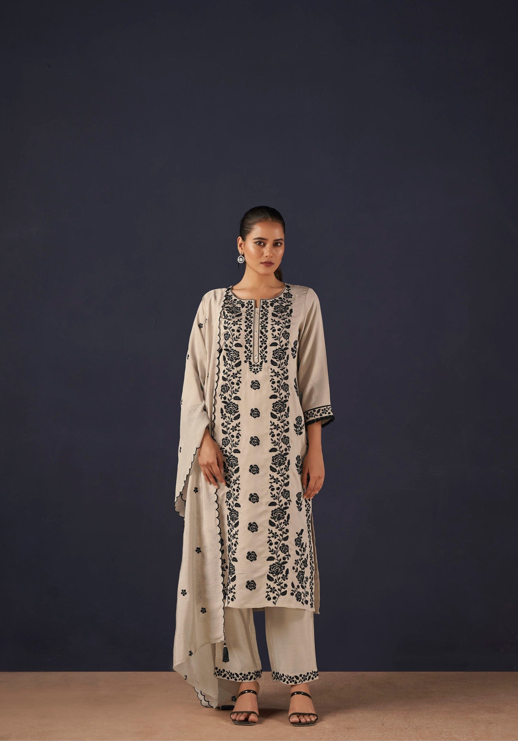 Cream Chikankari Kurta Set