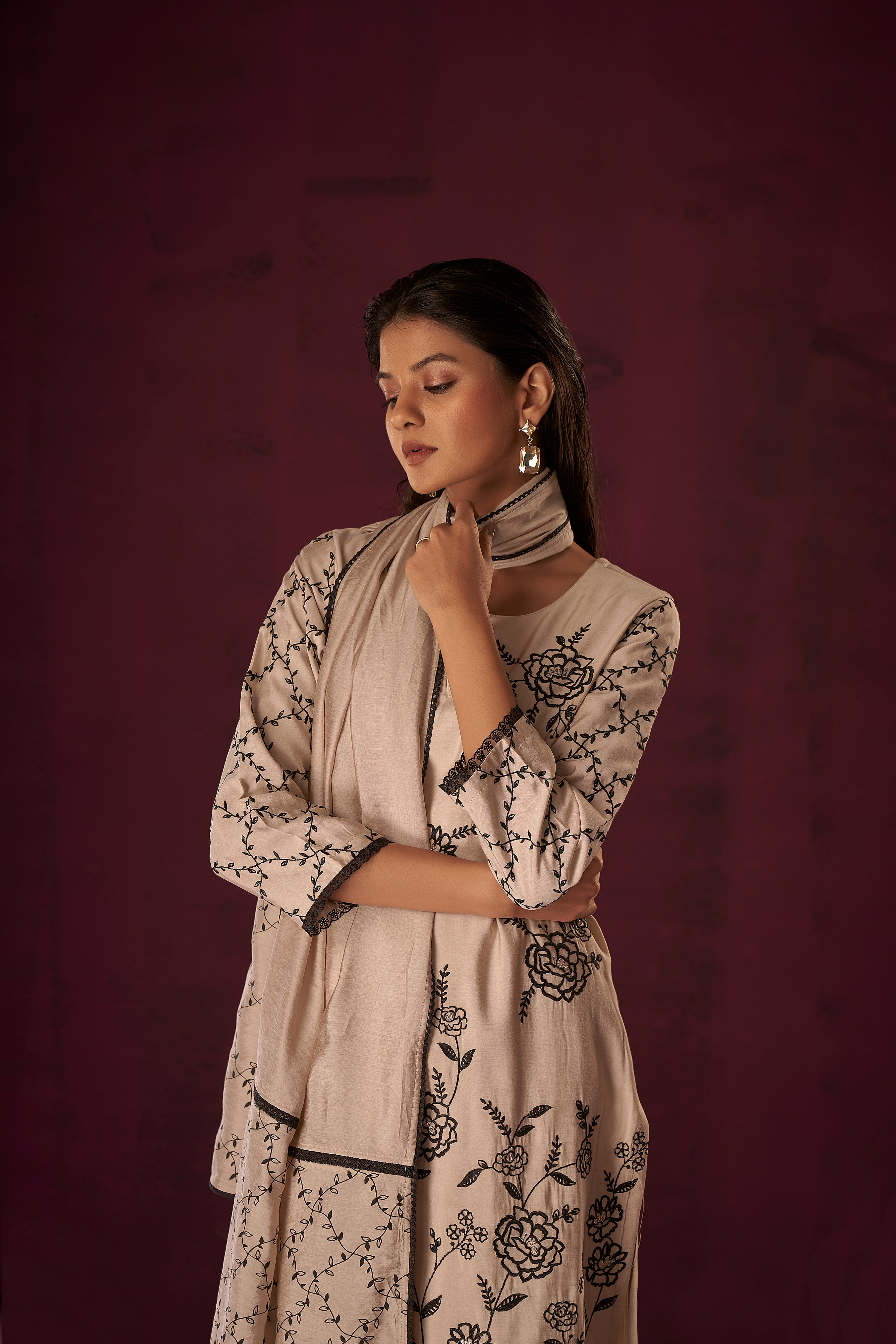 Crescent Deluxe Chikankari Kurta Set-fourbuttons-in