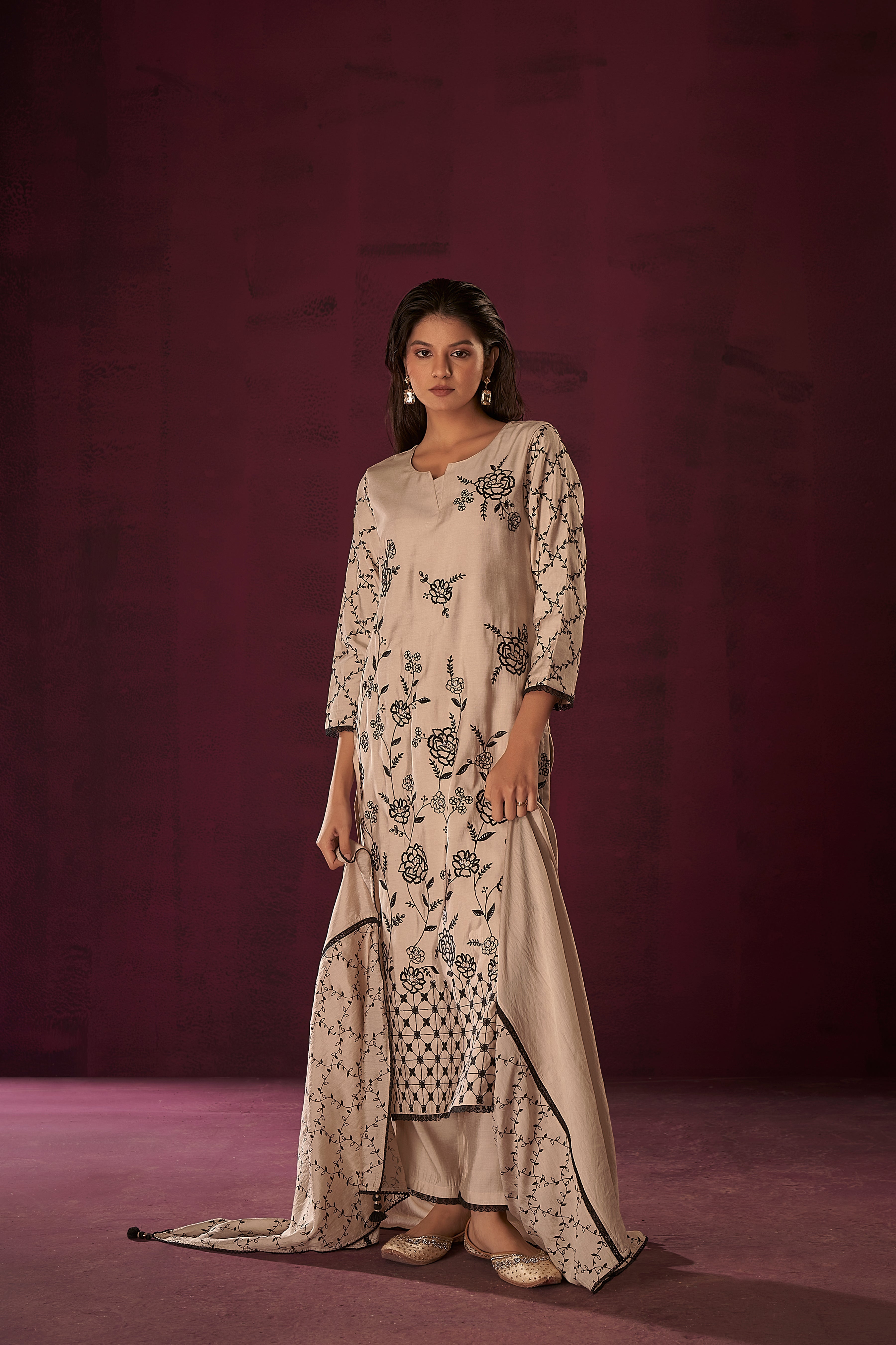 Crescent Deluxe Chikankari Kurta Set-fourbuttons-in