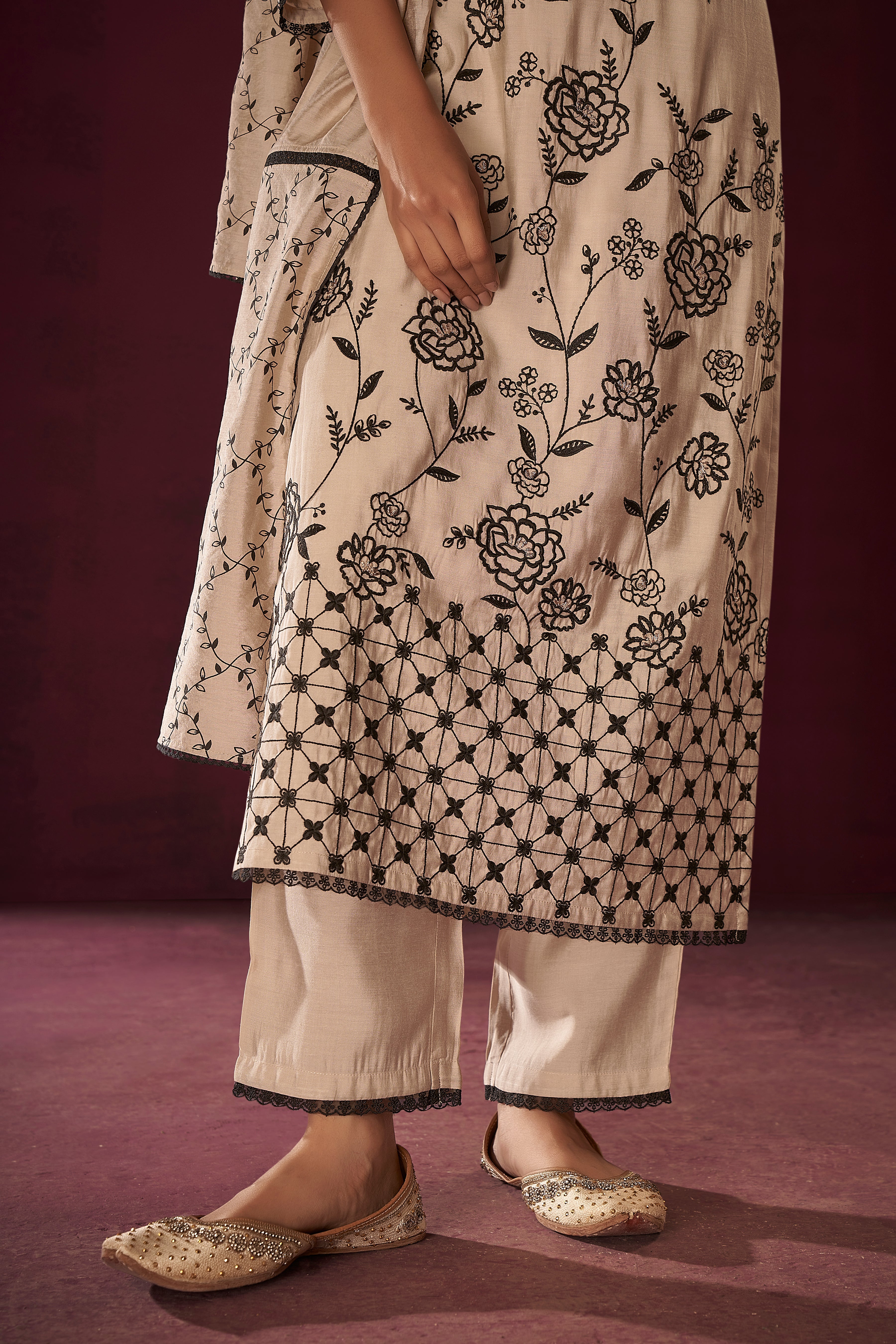 Crescent Deluxe Chikankari Kurta Set-fourbuttons-in