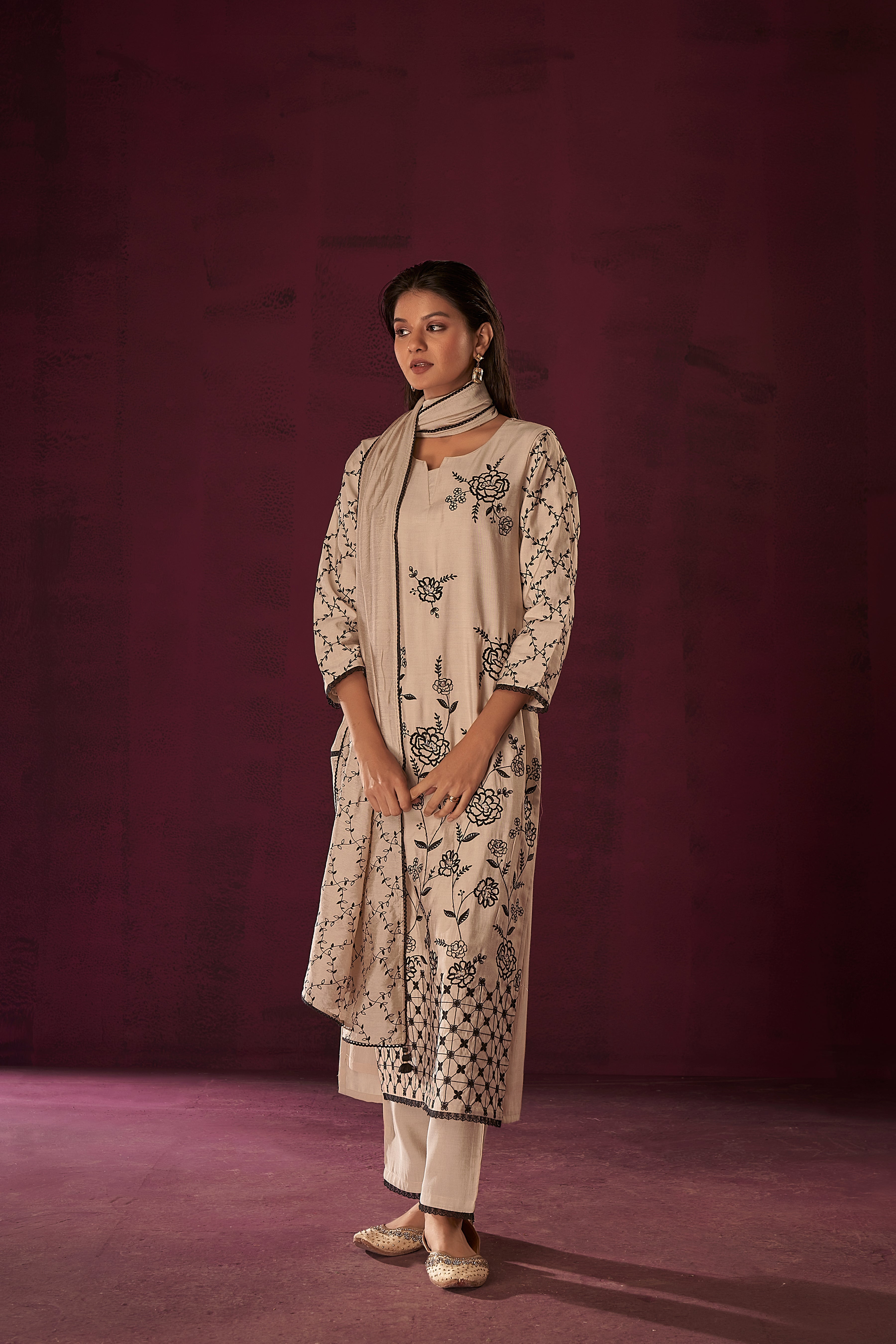 Crescent Deluxe Chikankari Kurta Set-fourbuttons-in