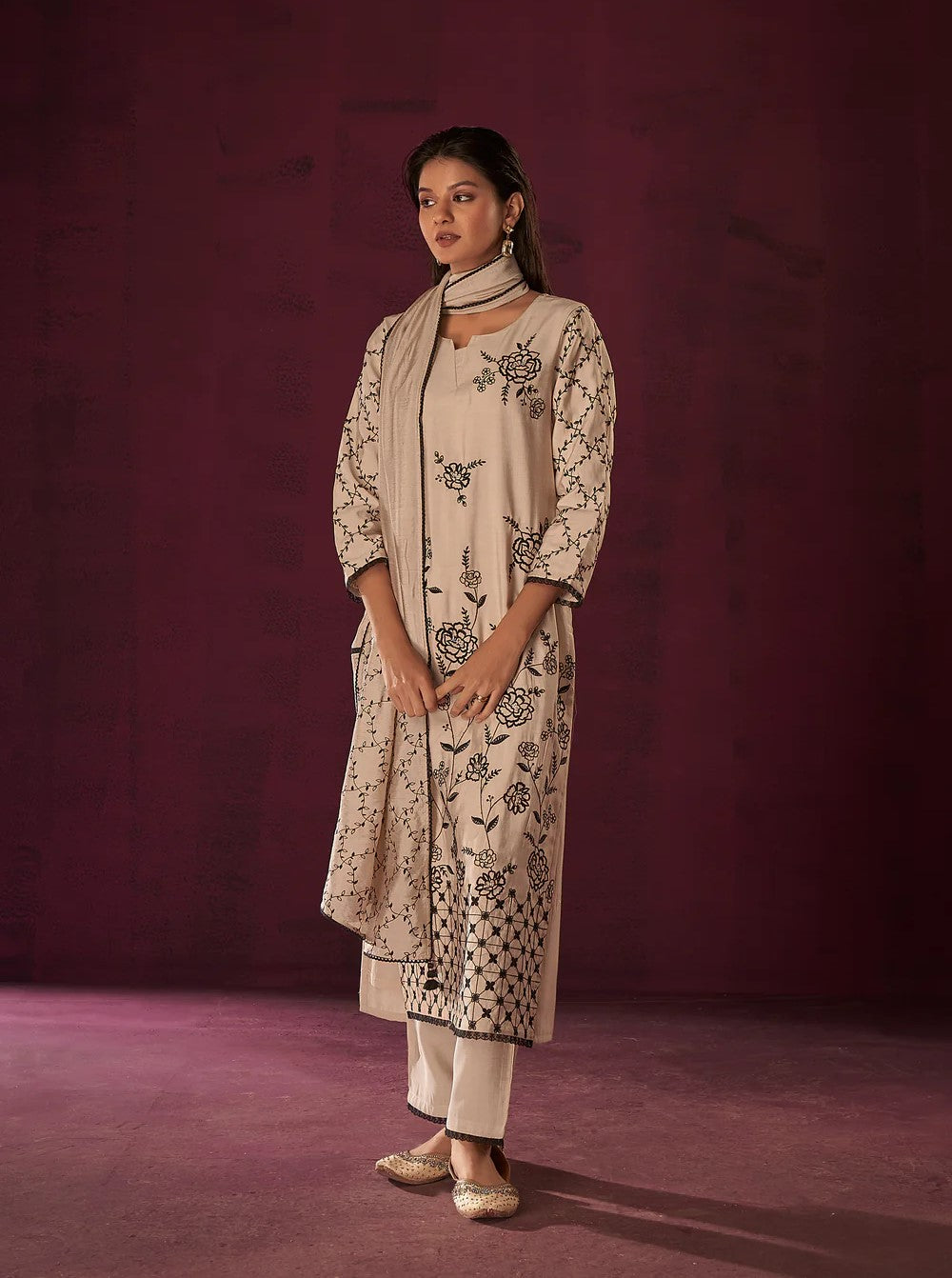 Crescent Deluxe Chikankari Kurta Set-fourbuttons-in