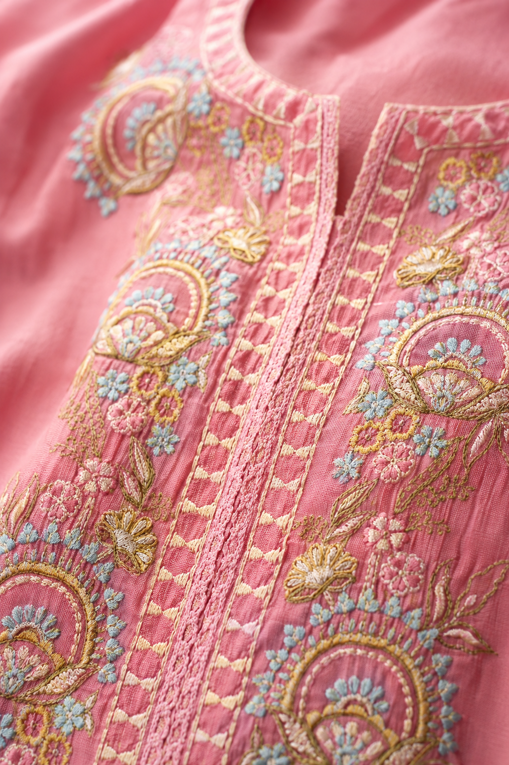 Sachet Pink Mul Chanderi Embroidery Co-ord Set