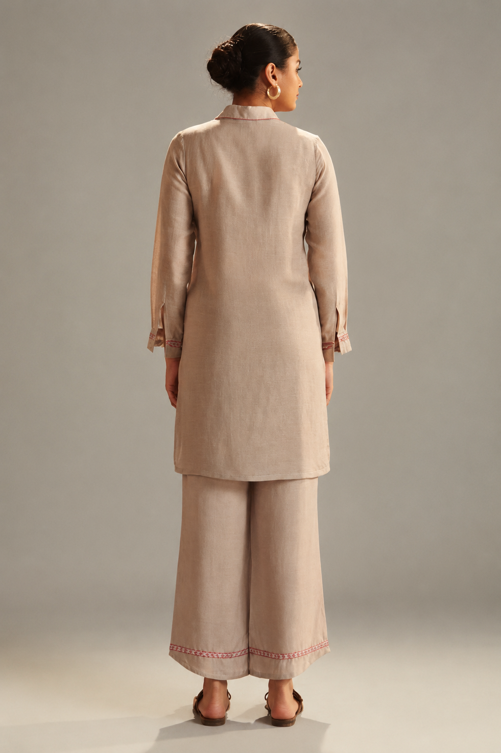 Hazelnut Biege Linen Embroidery Co-ord Set