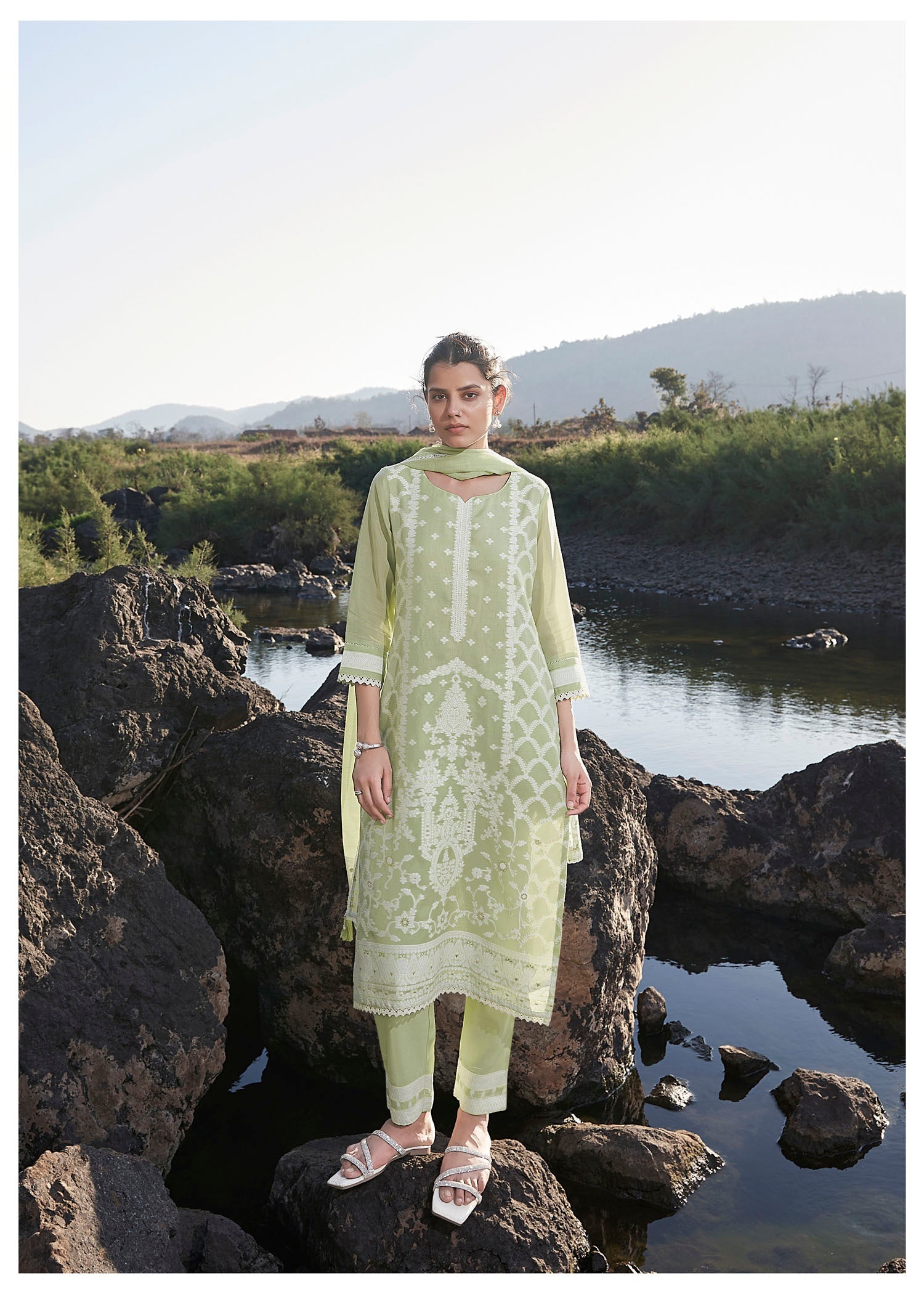 Emerald Enchantment Jade Woven Kurta Set