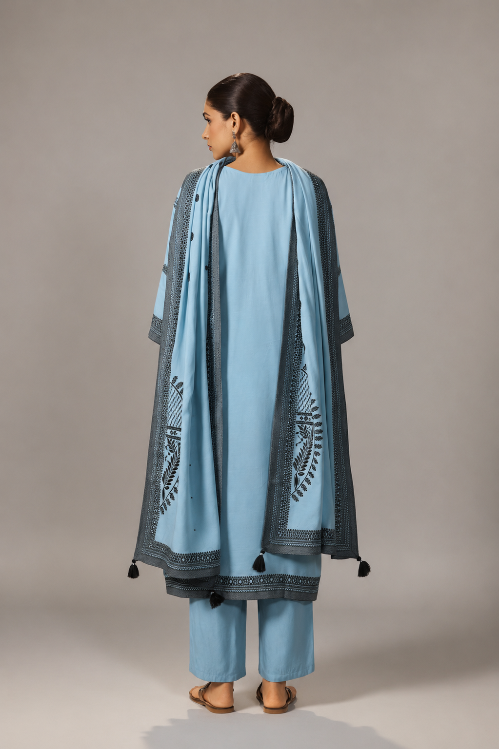 Seafoam Blue Muslin Black Jacquard Kurta Set