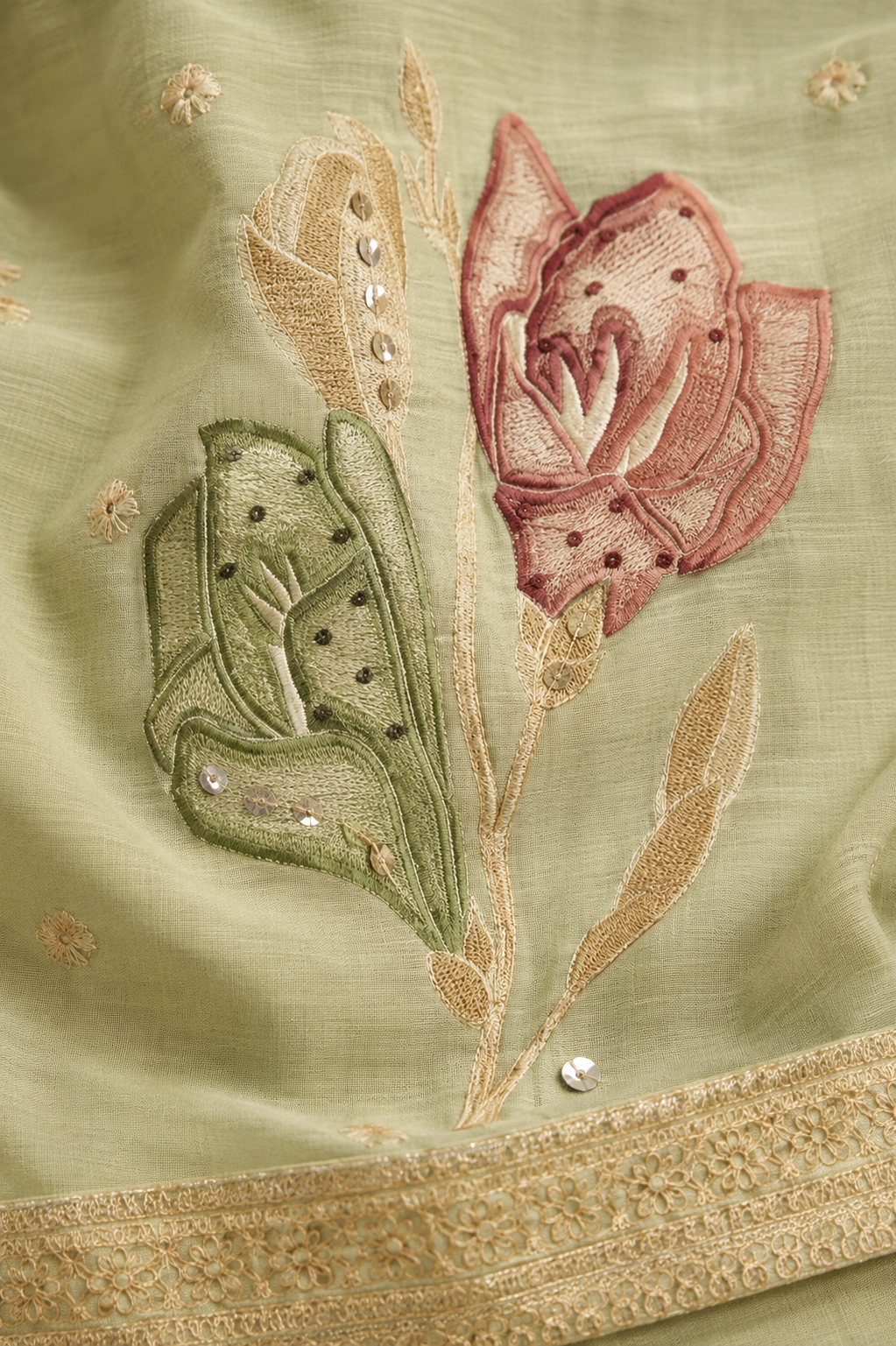 Soft Sage Green Viscose Linen Jacquard Fancy Kurta Set