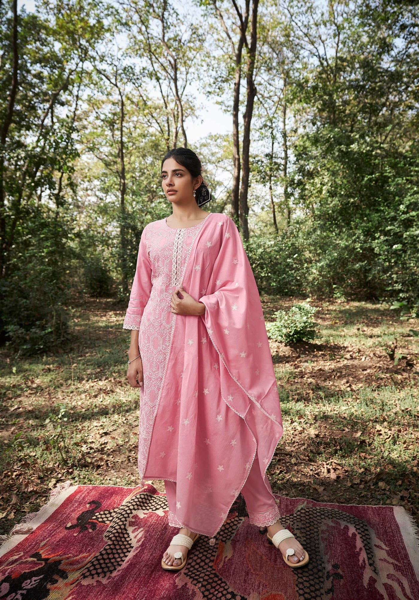 Flamingo Soft Cotton Kurta Set-fourbuttons-in