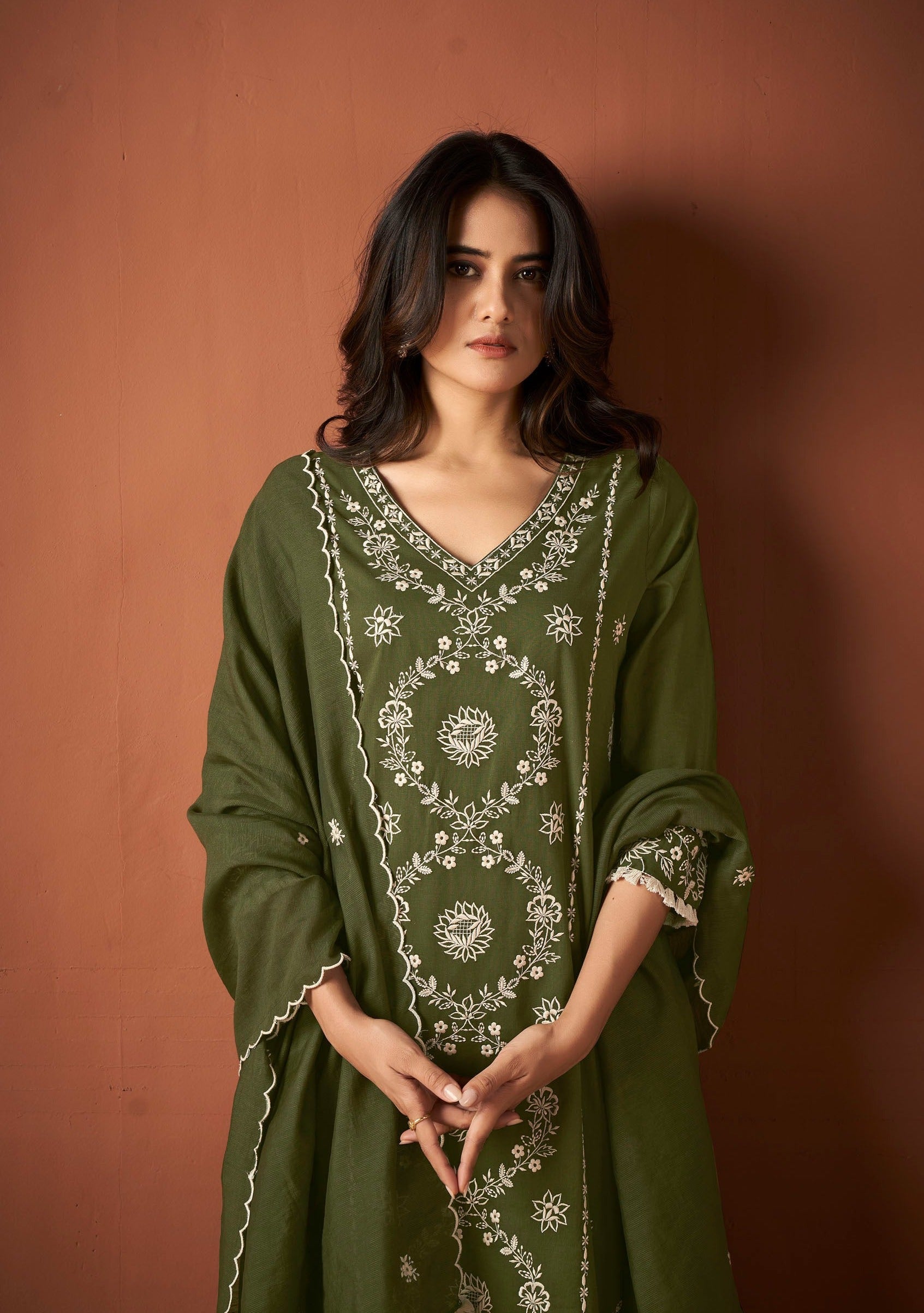 Green Cambric Cotton Chikankari Kurta Set