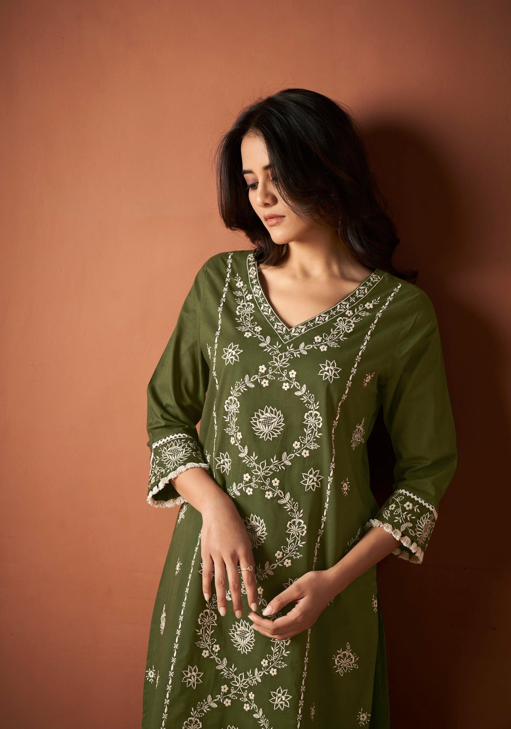 Green Cambric Cotton Chikankari Kurta Set