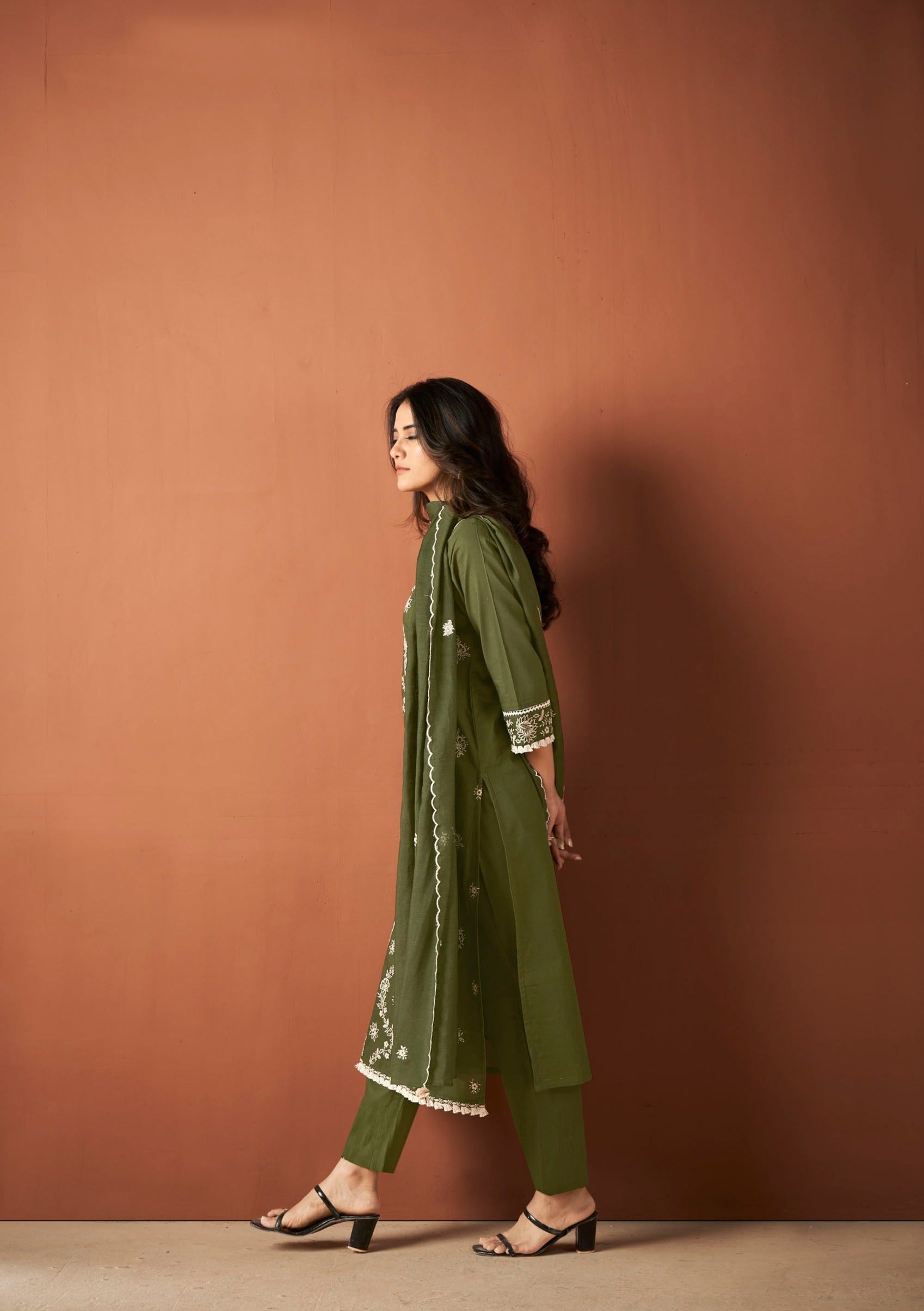 Green Cambric Cotton Chikankari Kurta Set