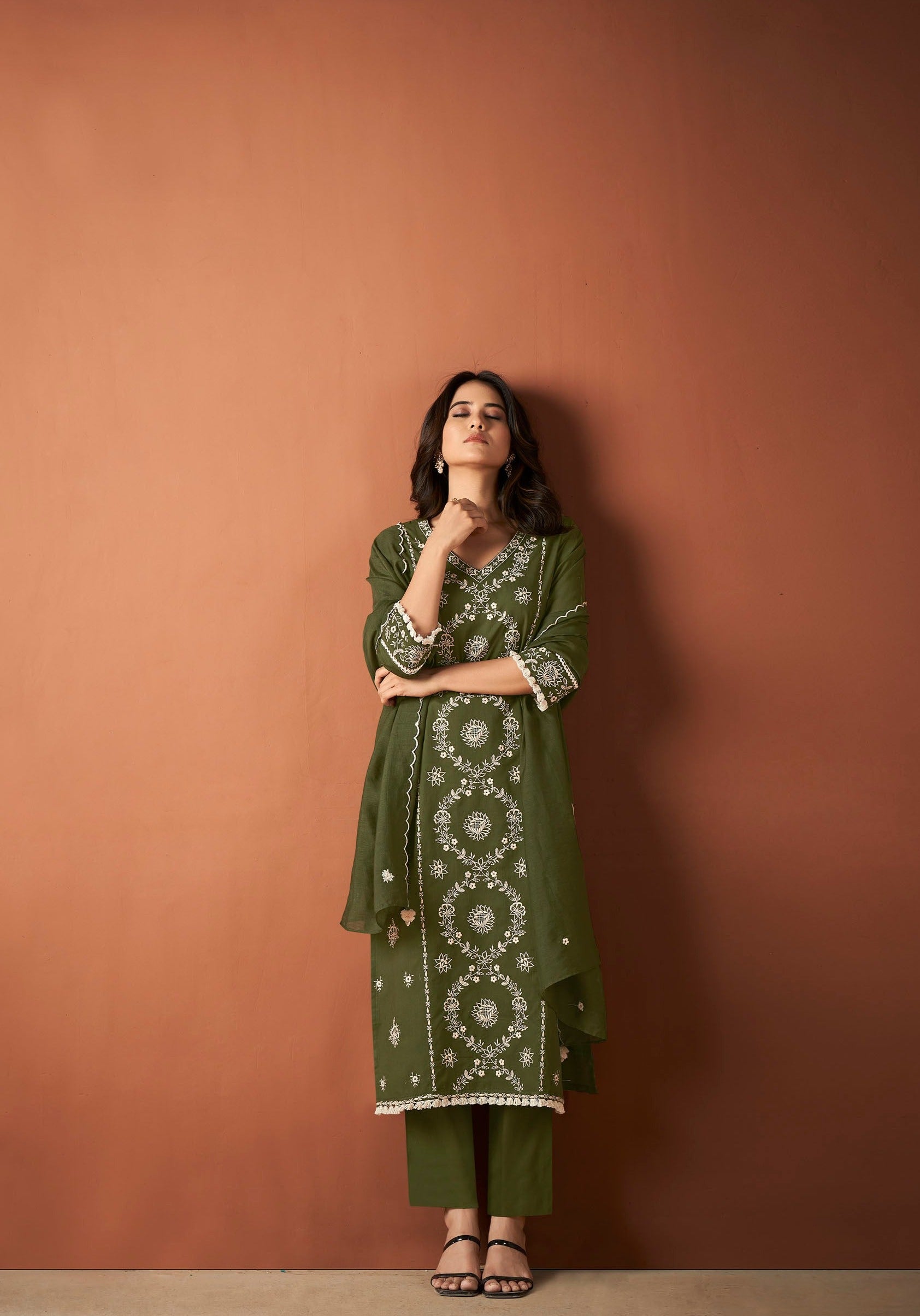 Green Cambric Cotton Chikankari Kurta Set