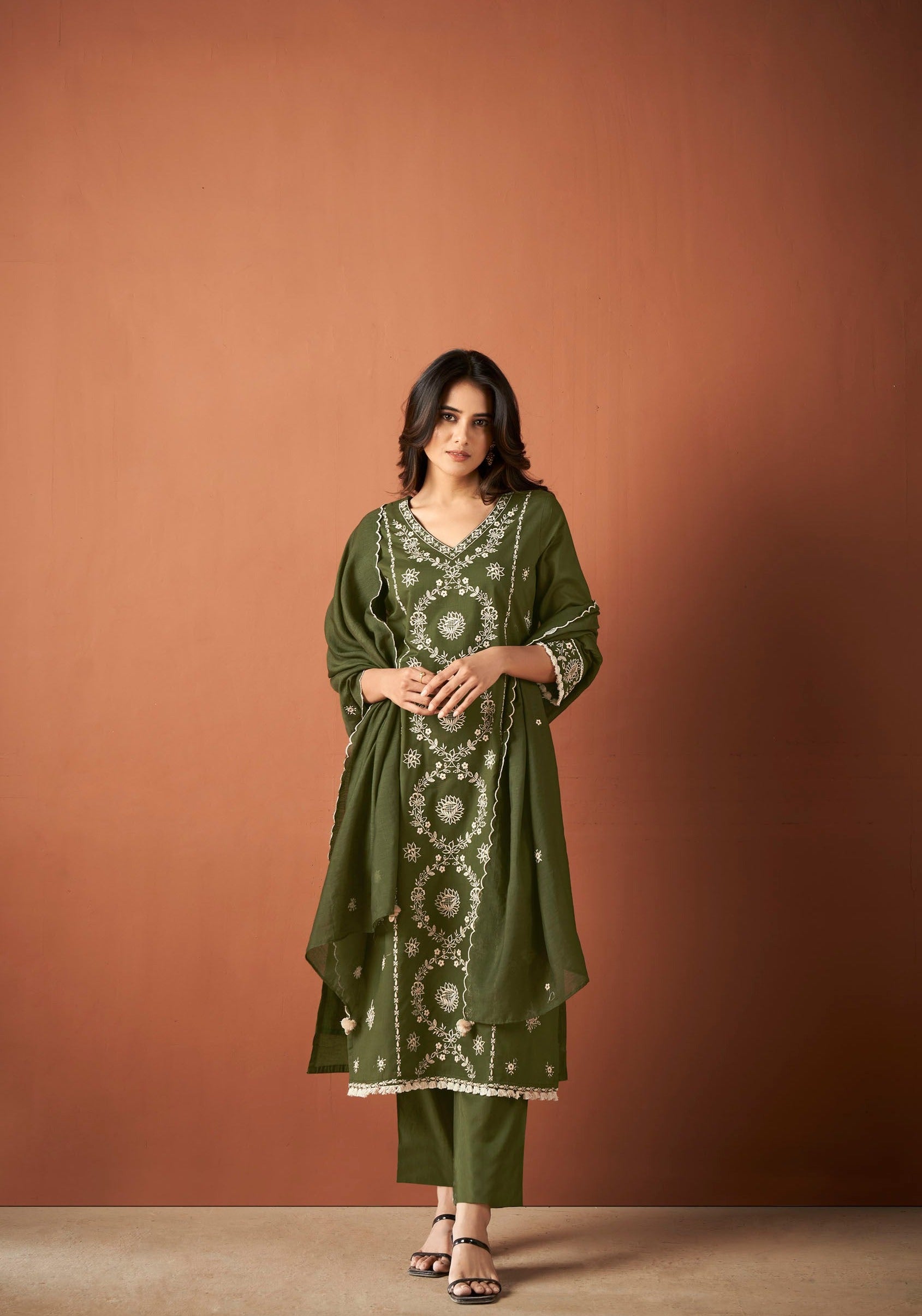 Green Cambric Cotton Chikankari Kurta Set