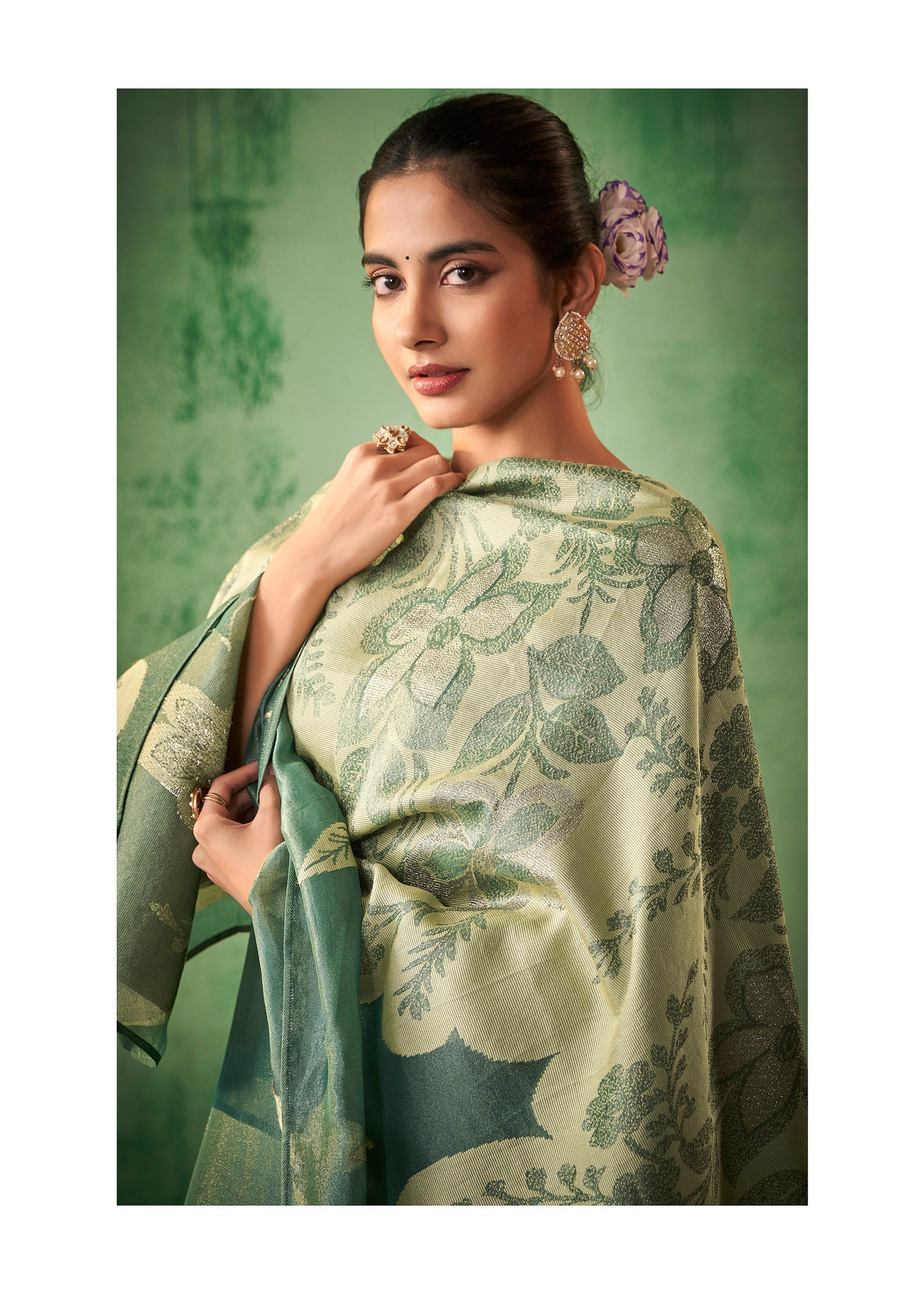 Green Royale Tissue Jacquard Ensemble-fourbuttons-in