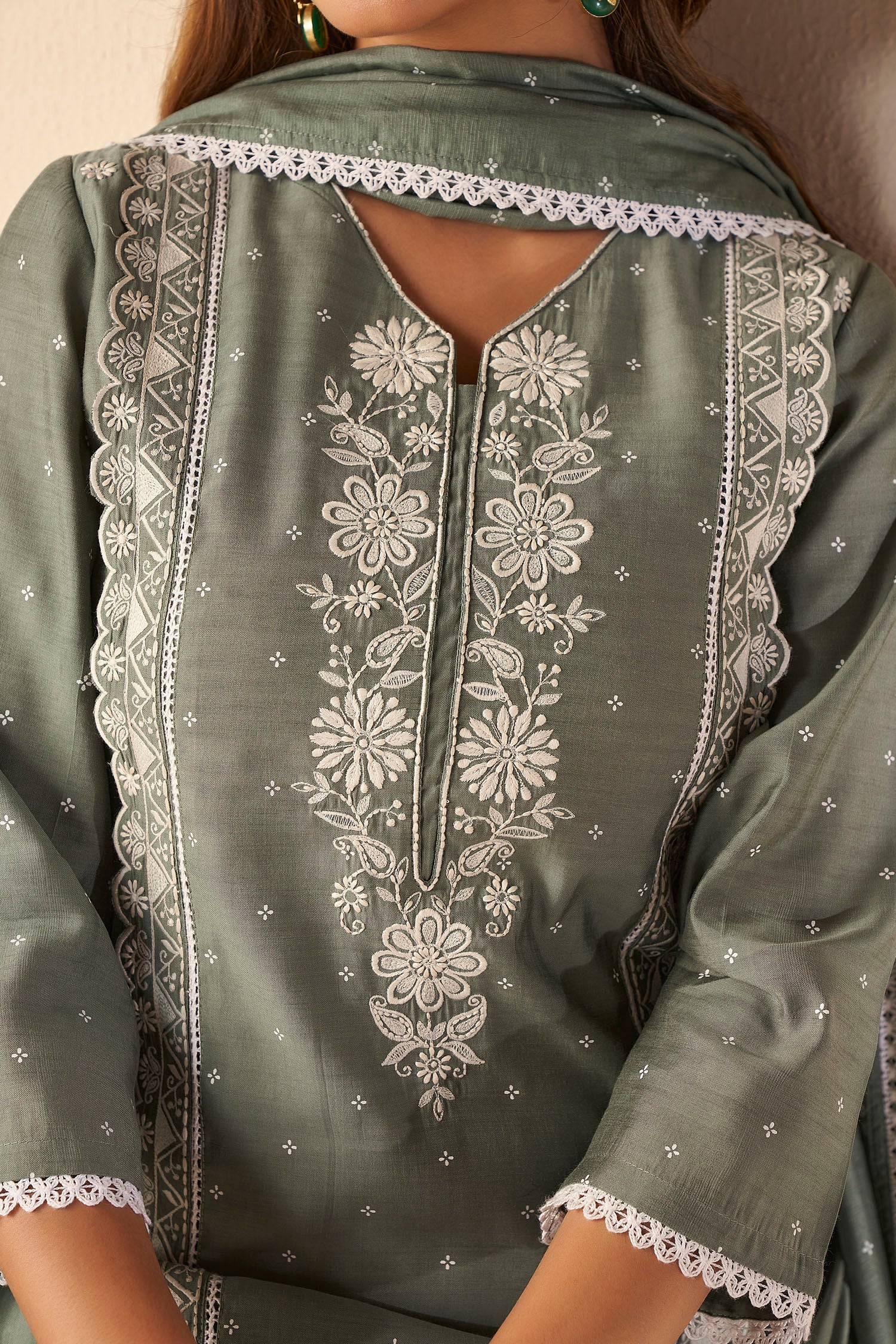 Grey Chikankari Kurta Set-fourbuttons-in