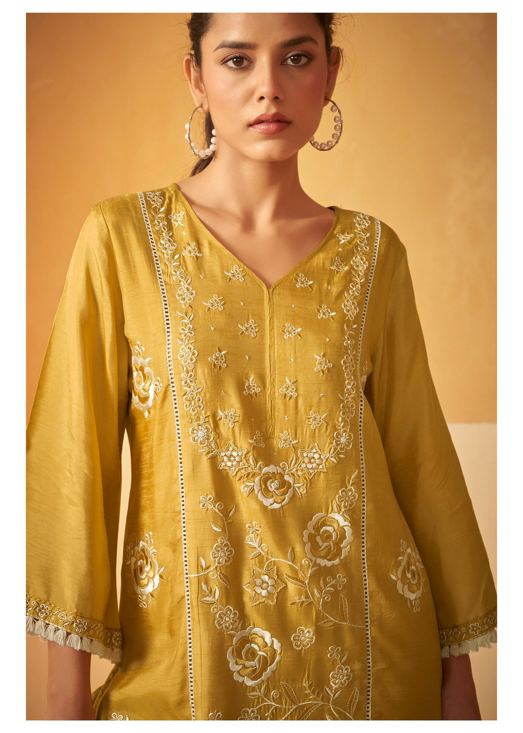 Heritage Mustard Dola Silk Set-fourbuttons-in