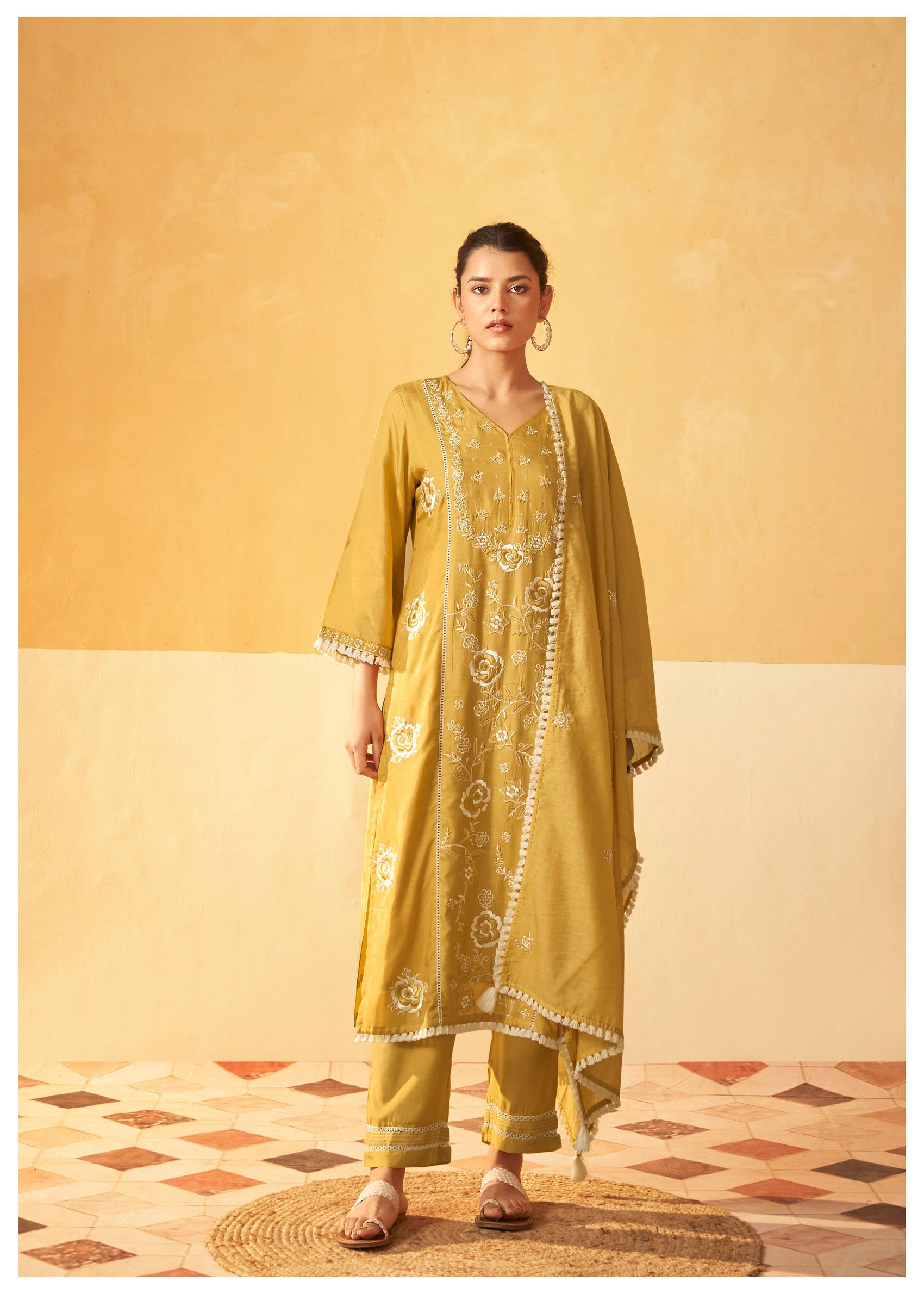 Heritage Mustard Dola Silk Set-fourbuttons-in