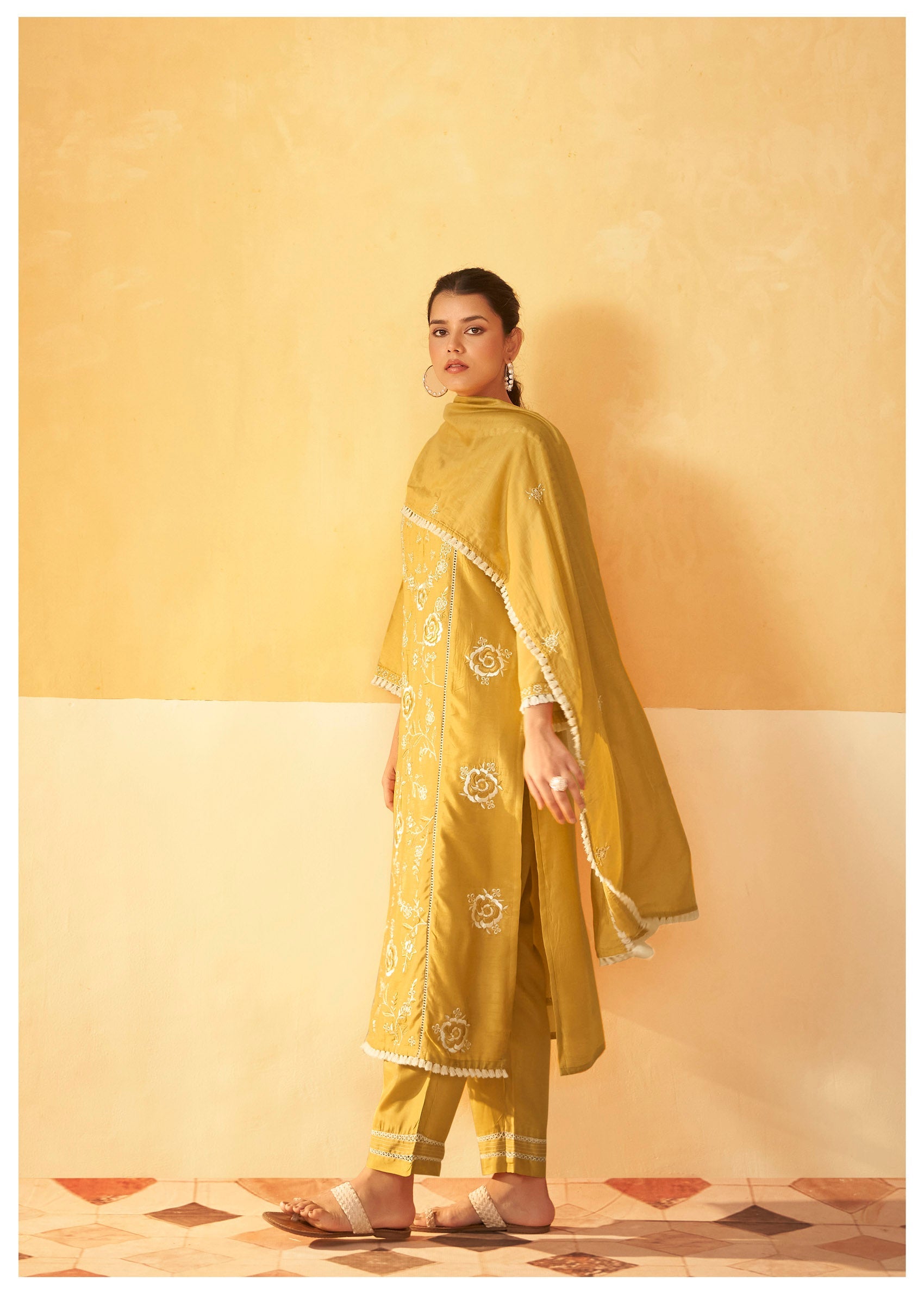 Heritage Mustard Dola Silk Set-fourbuttons-in