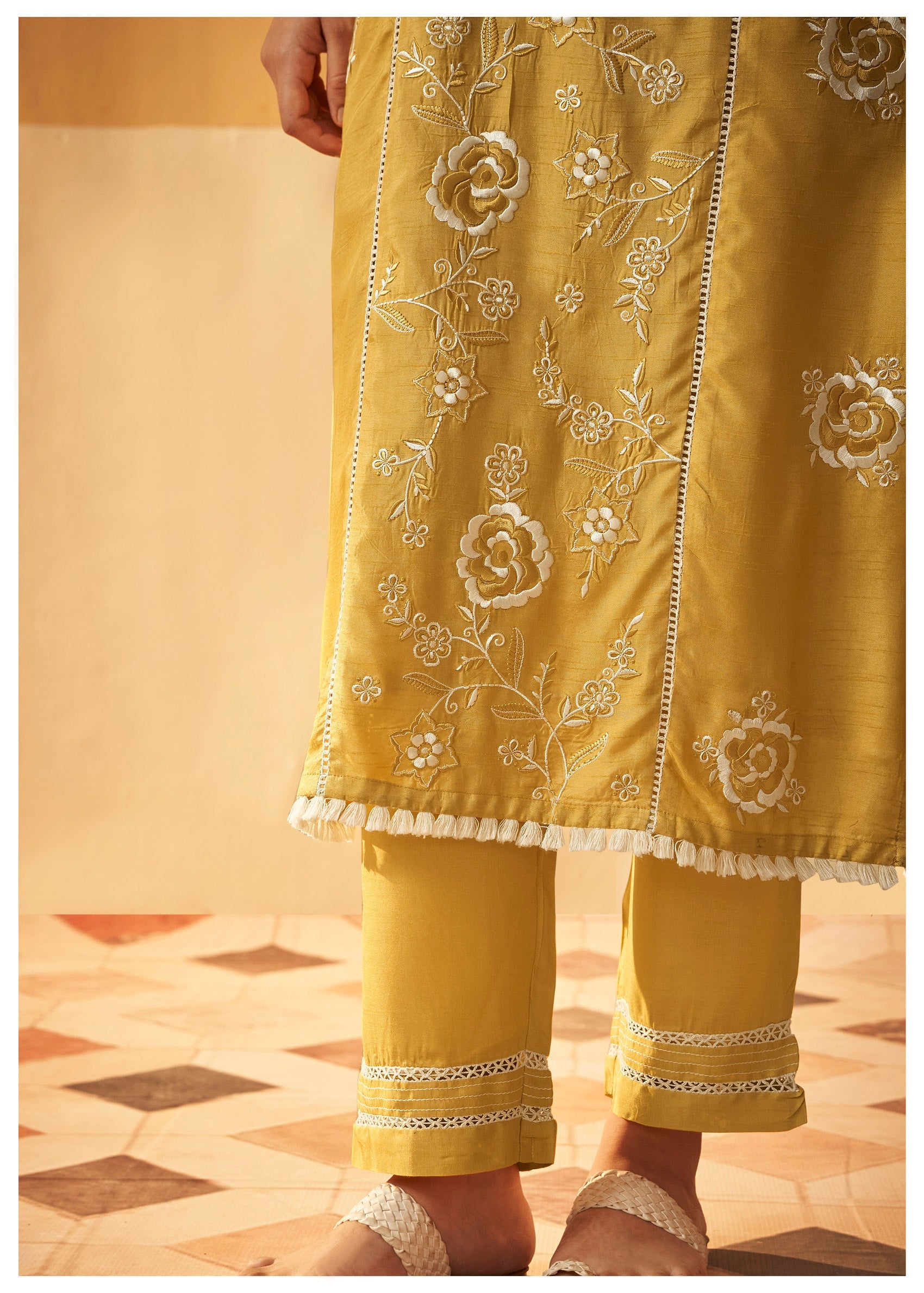 Heritage Mustard Dola Silk Set-fourbuttons-in