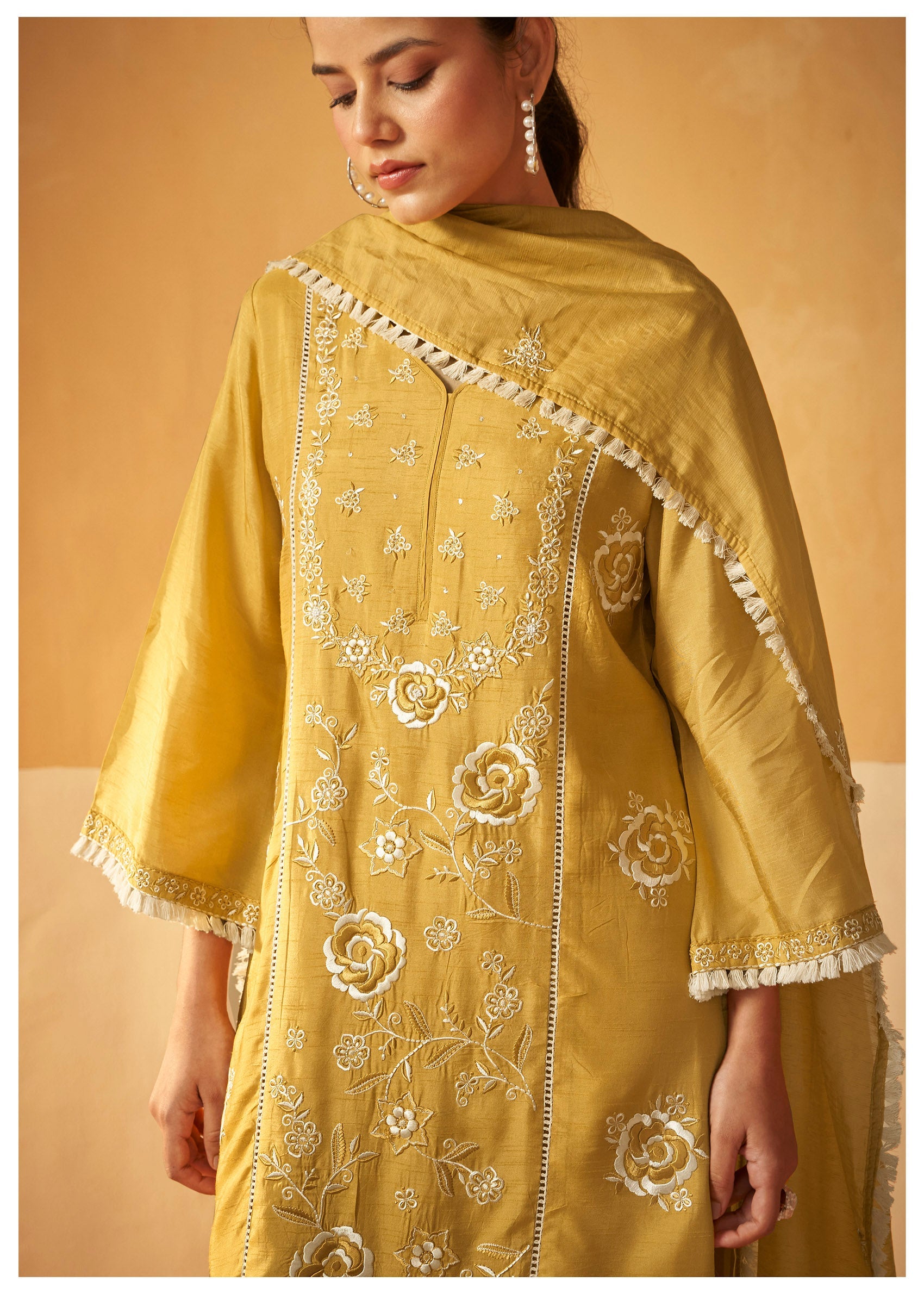 Heritage Mustard Dola Silk Set-fourbuttons-in