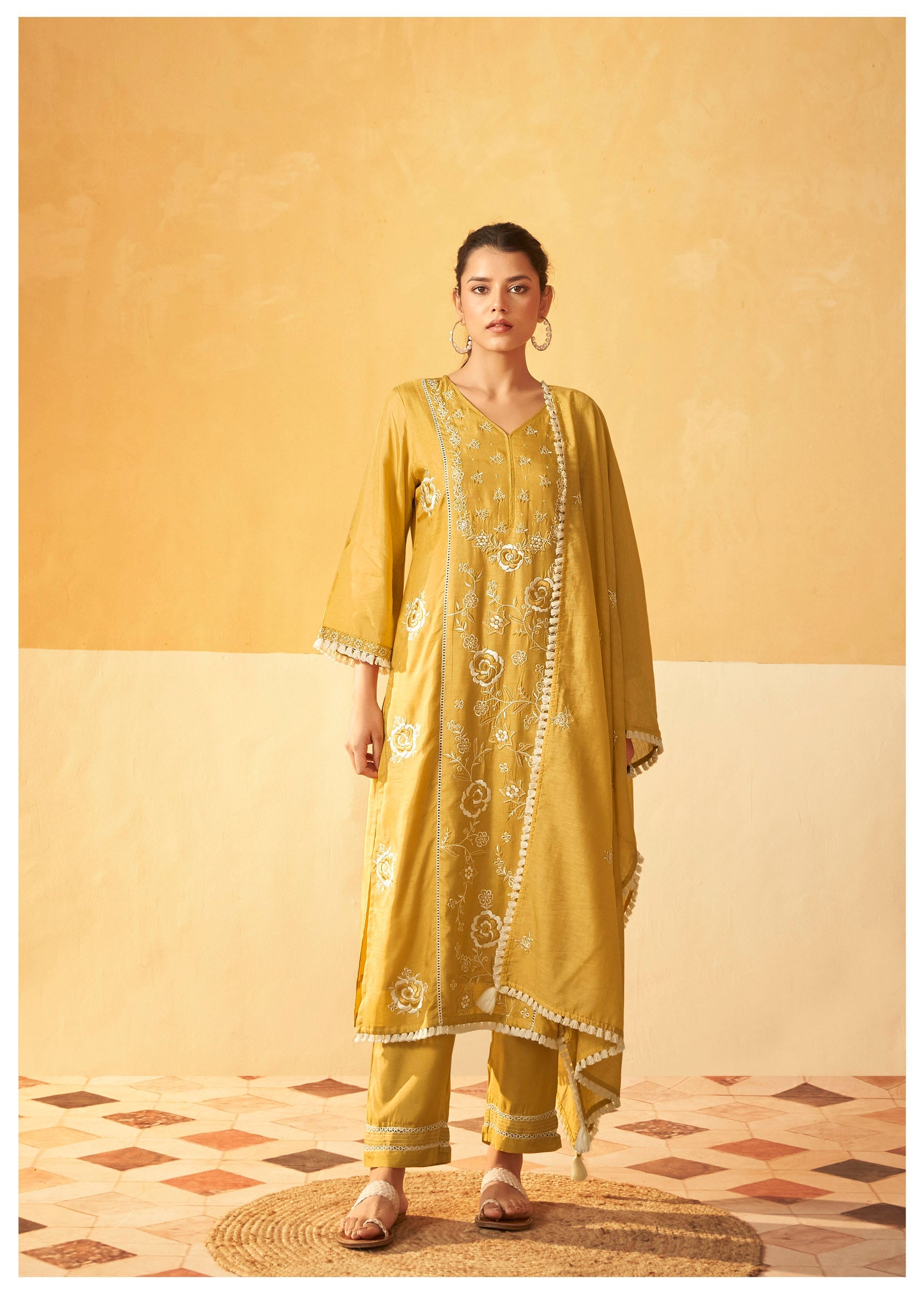 Heritage Mustard Dola Silk Set-fourbuttons-in