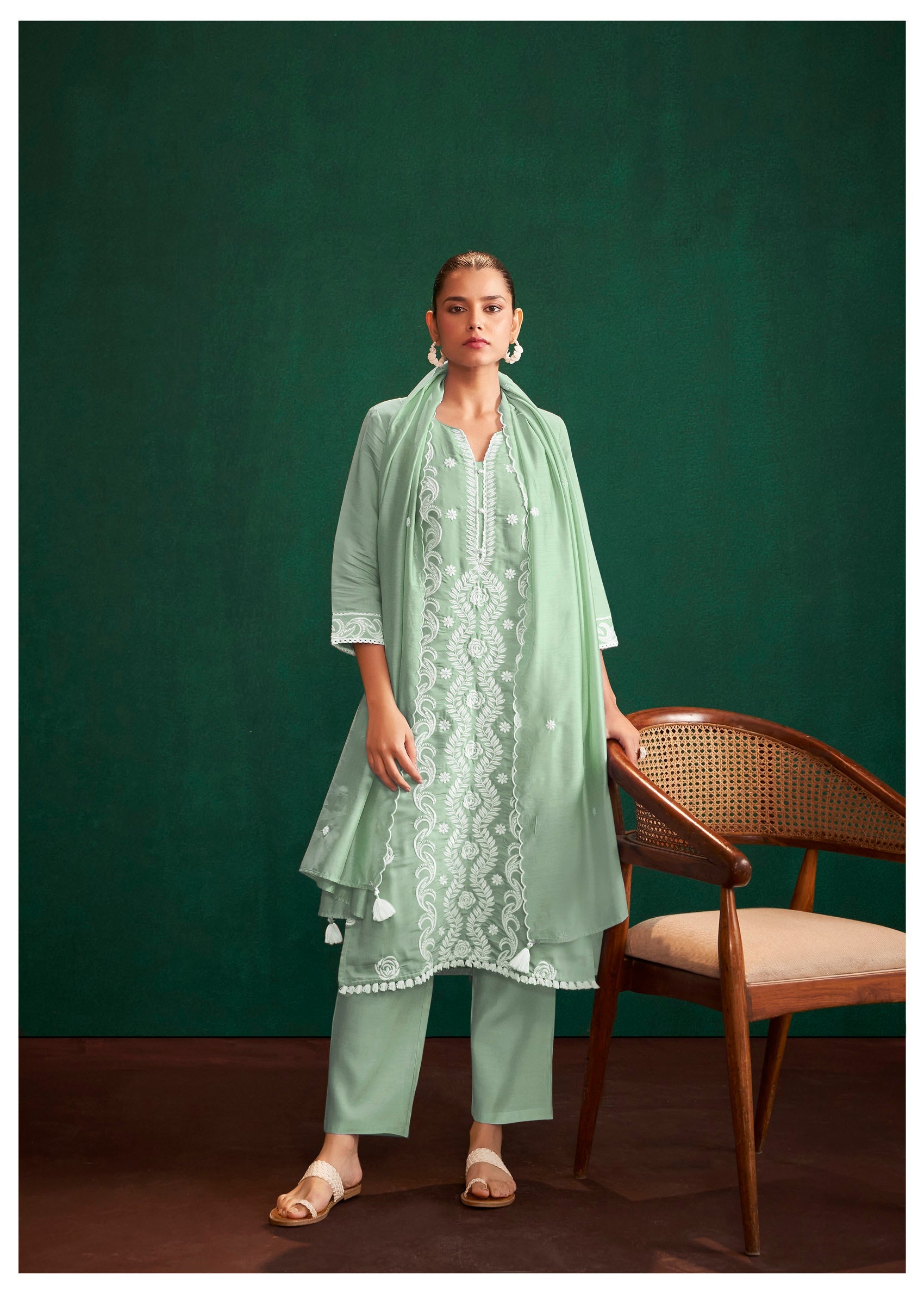 Jade Elegance Chikankari Modal Chanderi Set-fourbuttons-in