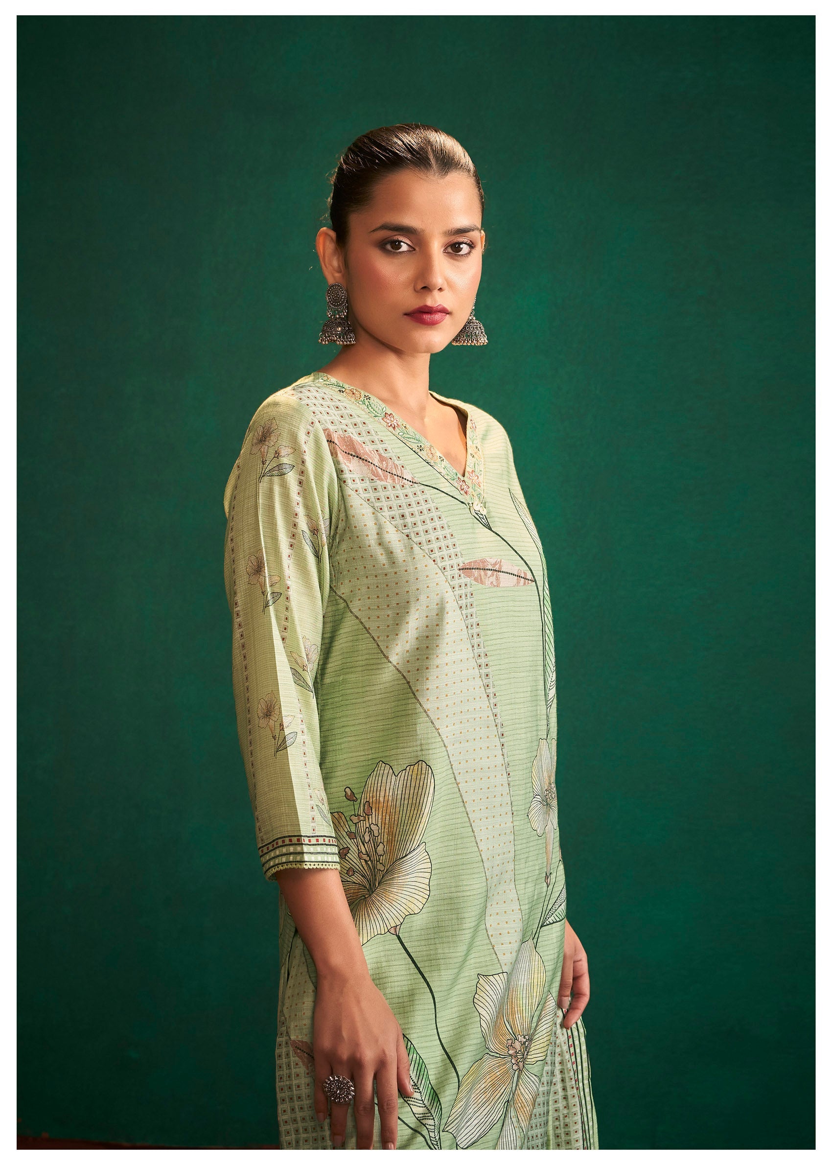 Jade Splendor Digital Kurti Set-fourbuttons-in