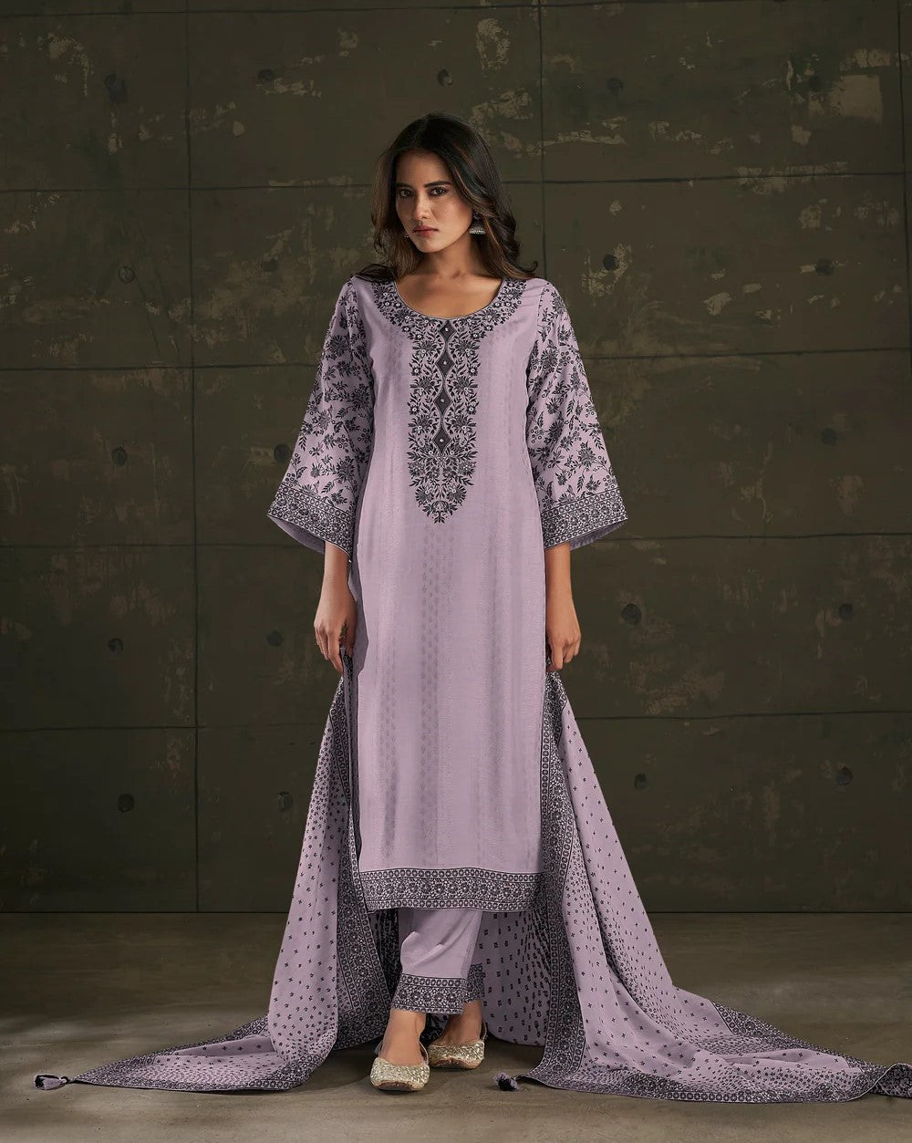 Lavender Black Pakistani Woven Kurta Set