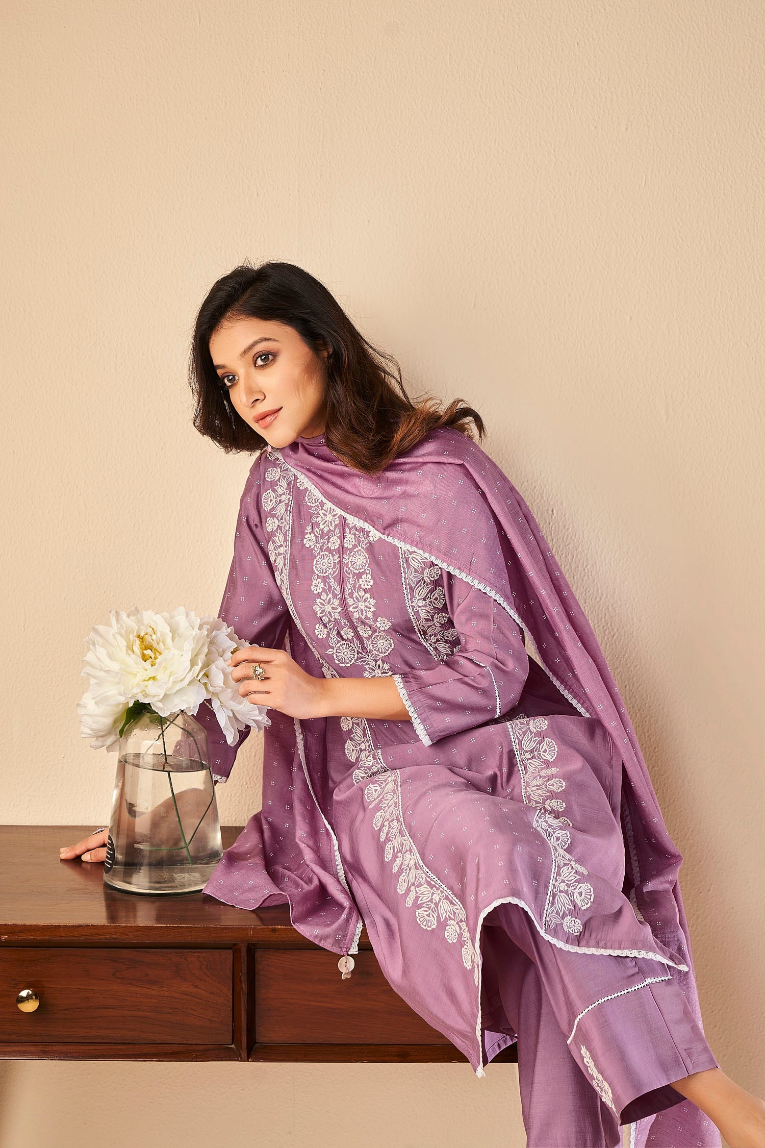 Lilac Whisper Chikankari Kurta Set-fourbuttons-in