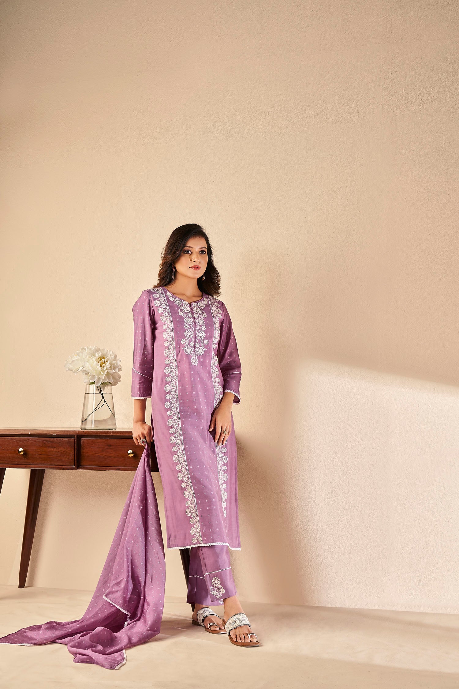 Lilac Whisper Chikankari Kurta Set-fourbuttons-in