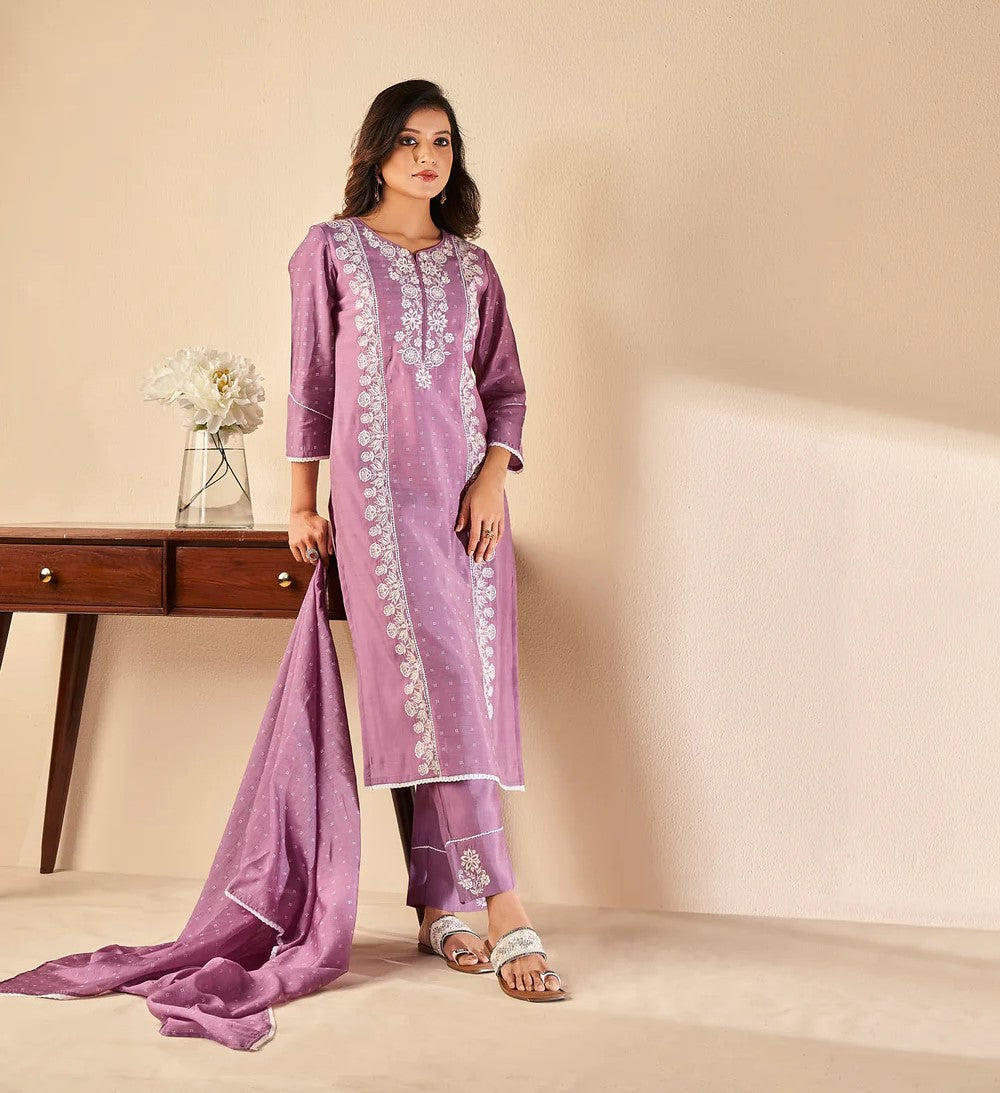 Lilac Whisper Chikankari Kurta Set-fourbuttons-in