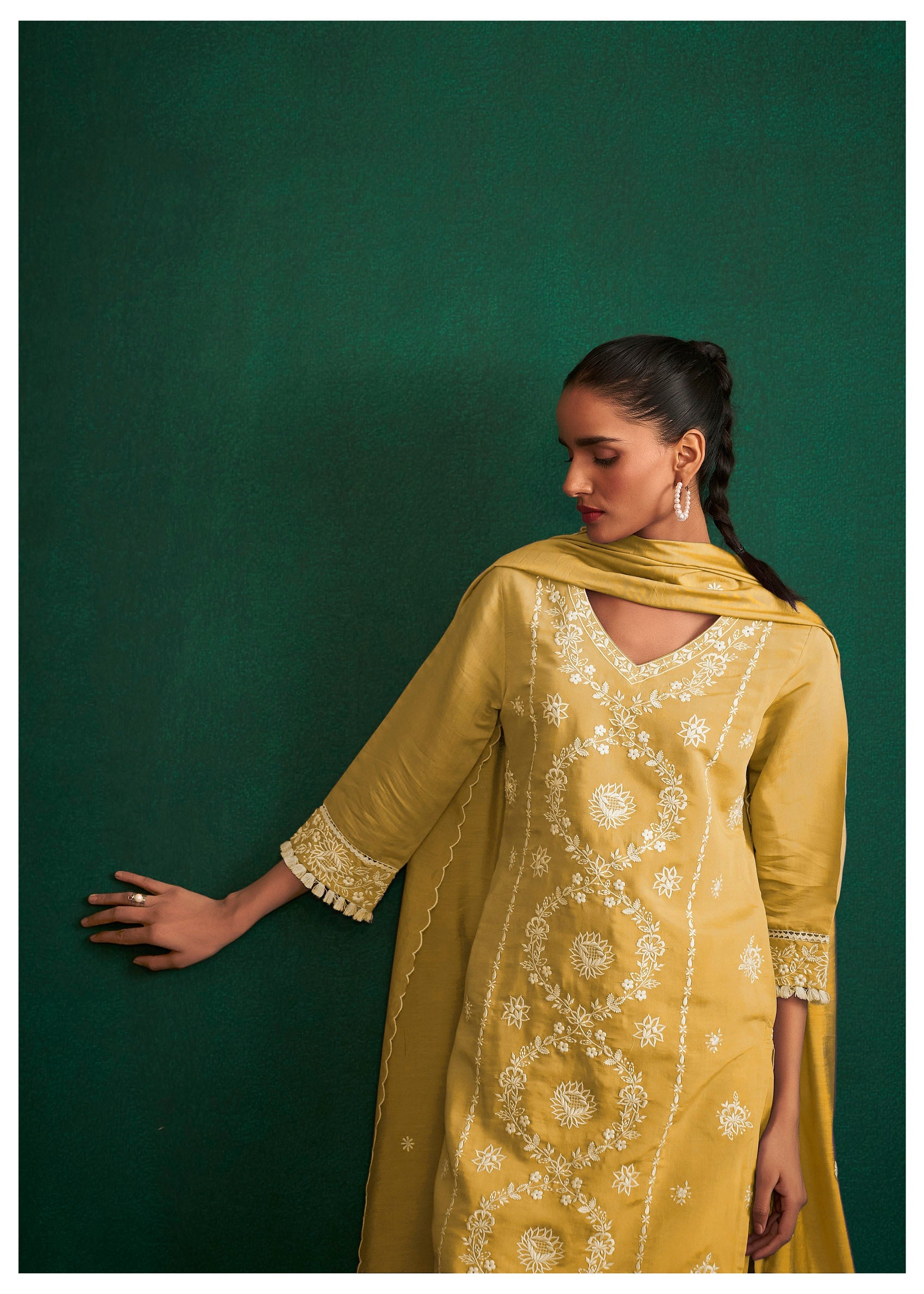 Marigold Charm Chikankari Modal Chanderi Set-fourbuttons-in