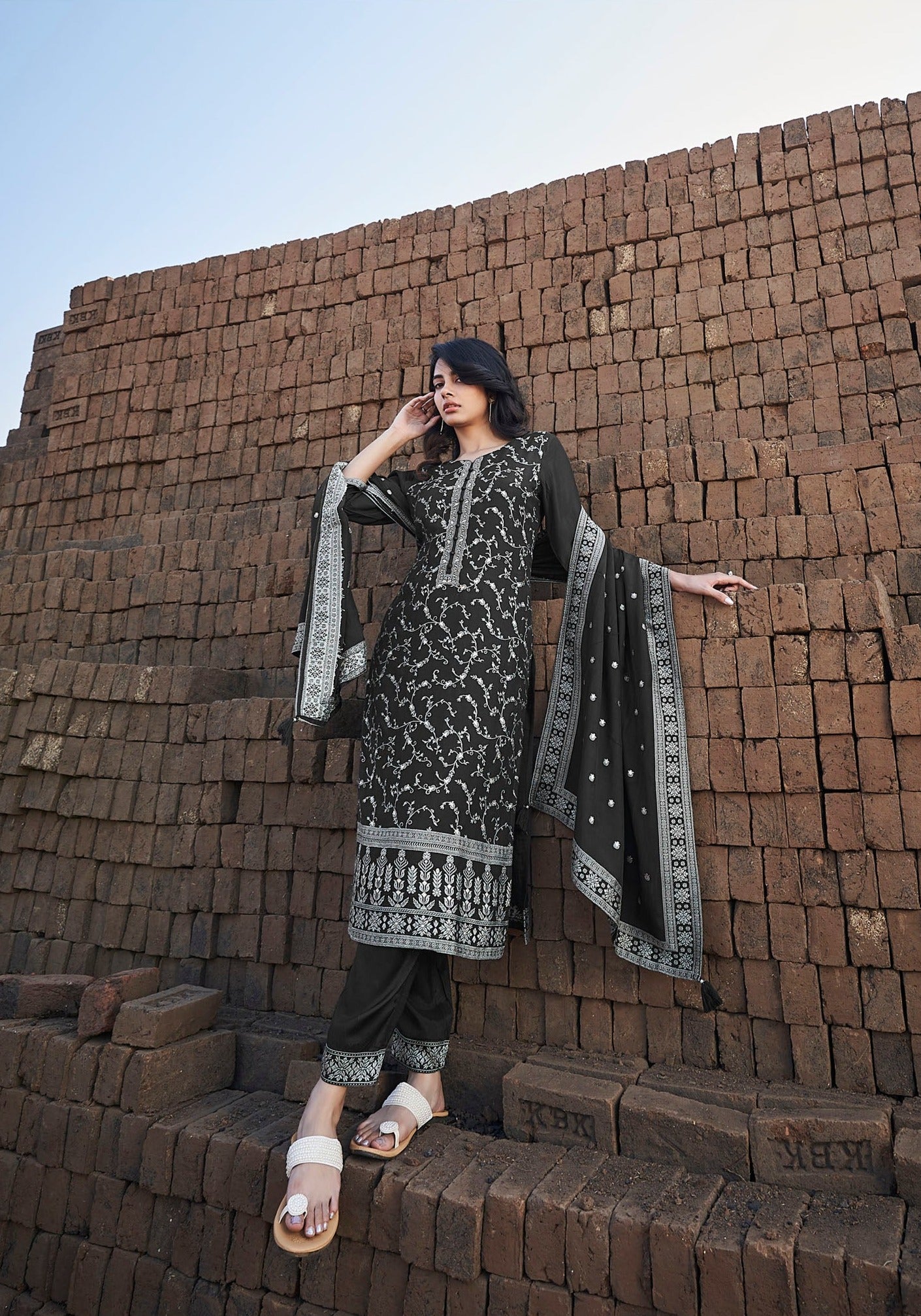 Midnight Muse Woven Silk Kurta Set-fourbuttons-in