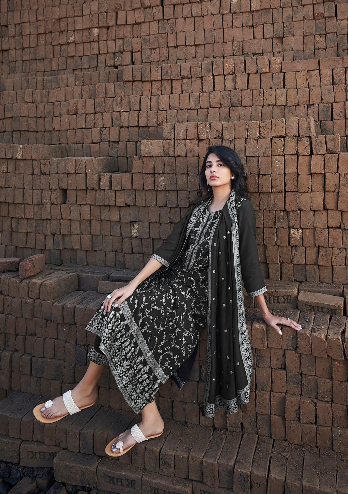 Midnight Muse Woven Silk Kurta Set-fourbuttons-in