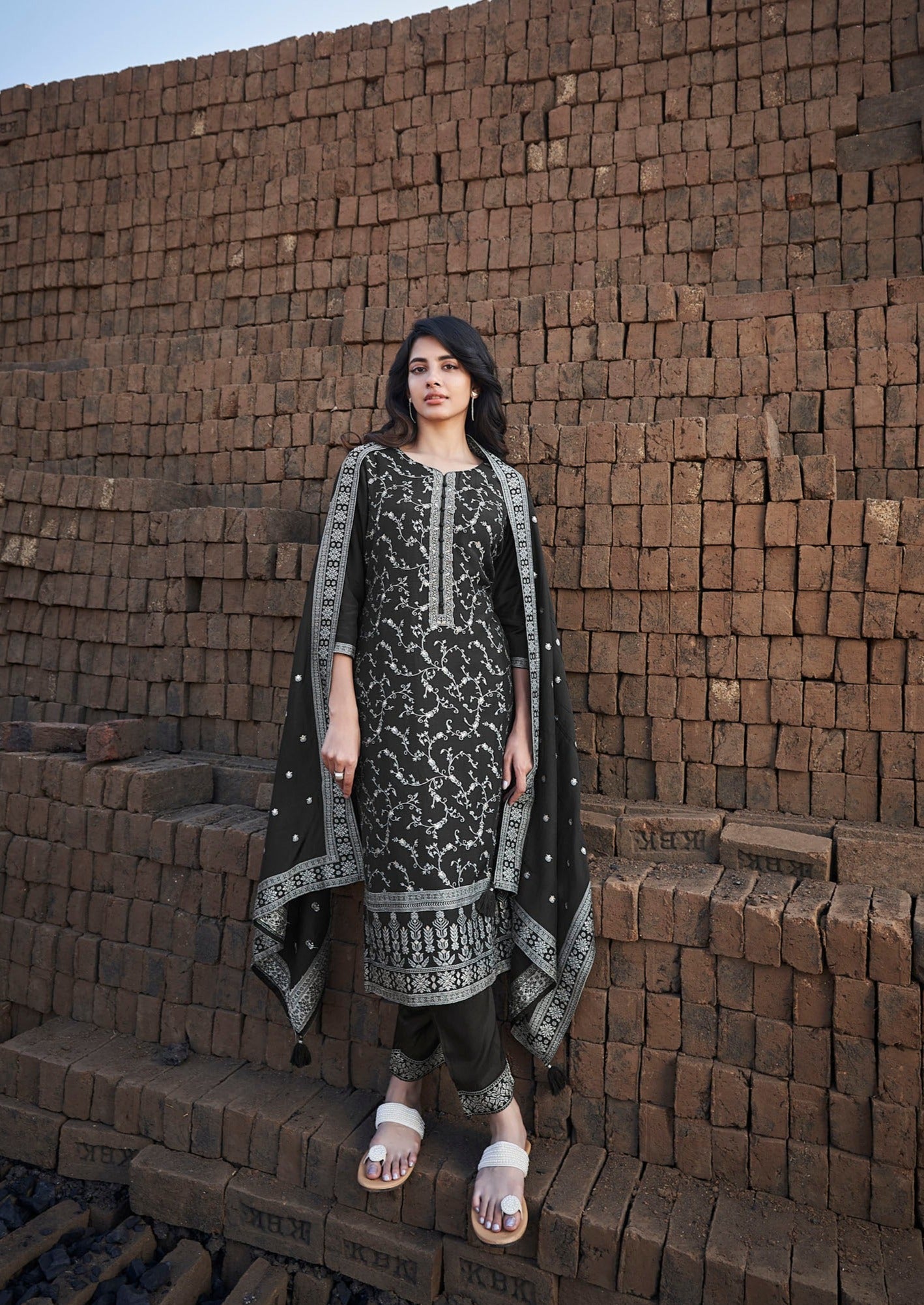 Midnight Muse Woven Silk Kurta Set-fourbuttons-in