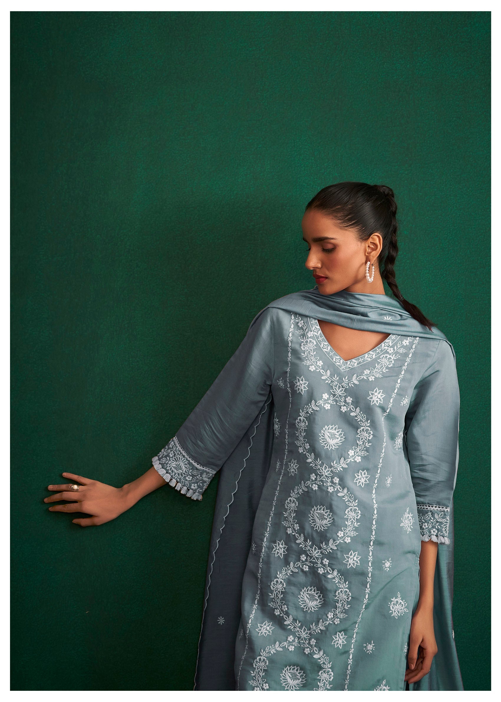 Midnight Sky Chikankari Modal Chanderi Set-fourbuttons-in