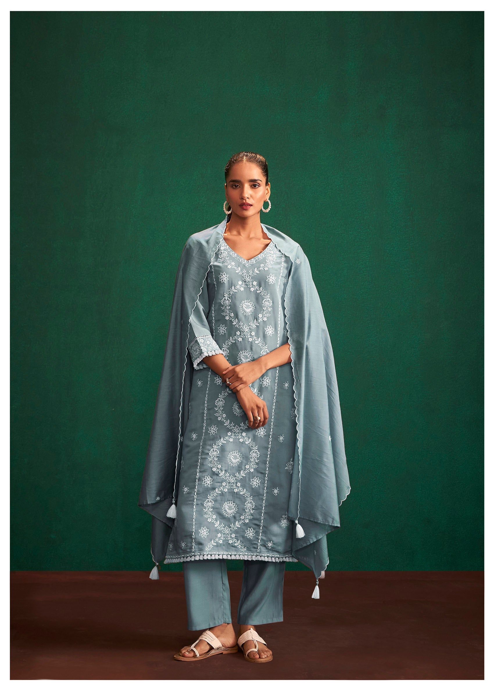 Midnight Sky Chikankari Modal Chanderi Set-fourbuttons-in